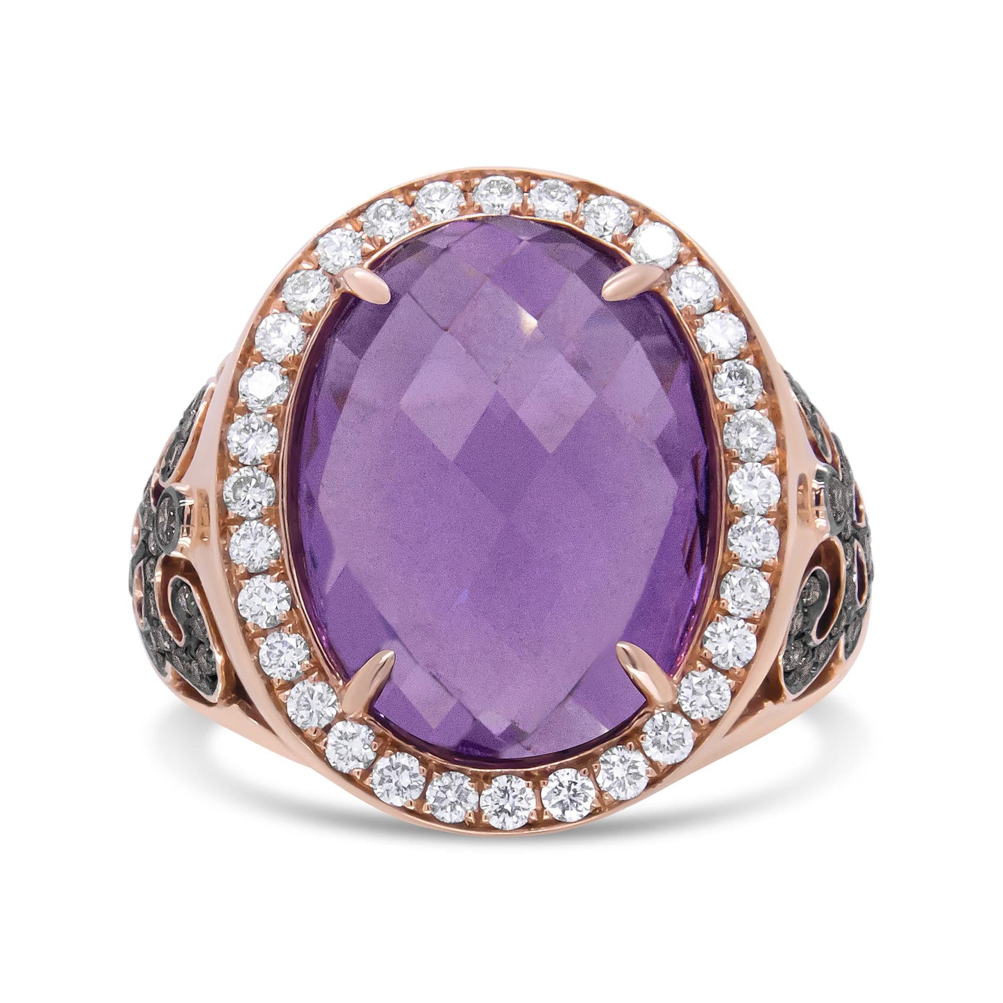 18K Rose Gold 18x13 MM Oval Cut Purplse Amethyst and 1.00 Cttw Diamond Cocktail