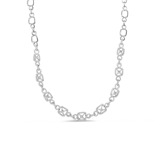 18K White Gold 5.00 Cttw Diamond ’Duchess’ Station and Link Collar Necklace