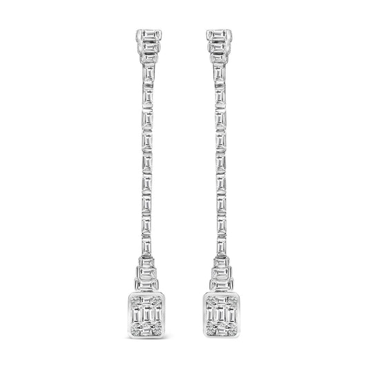 14K White Gold 1 1/2 Cttw Baguette Diamond Composite Mosaic 2’’ Inch Drop