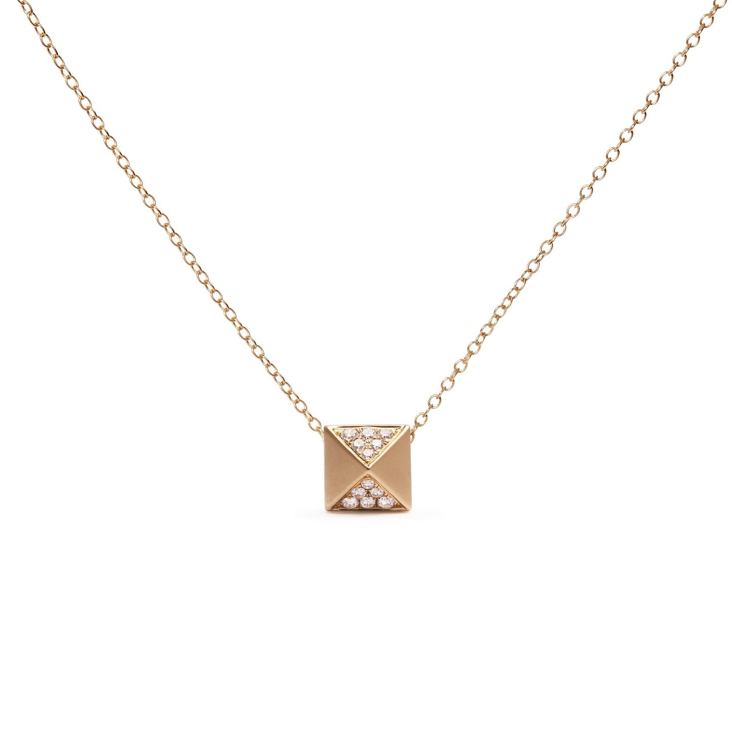 14K Yellow Gold 1/4 Cttw Diamond Matte Finished Pyramid Pendant Necklace (G-H