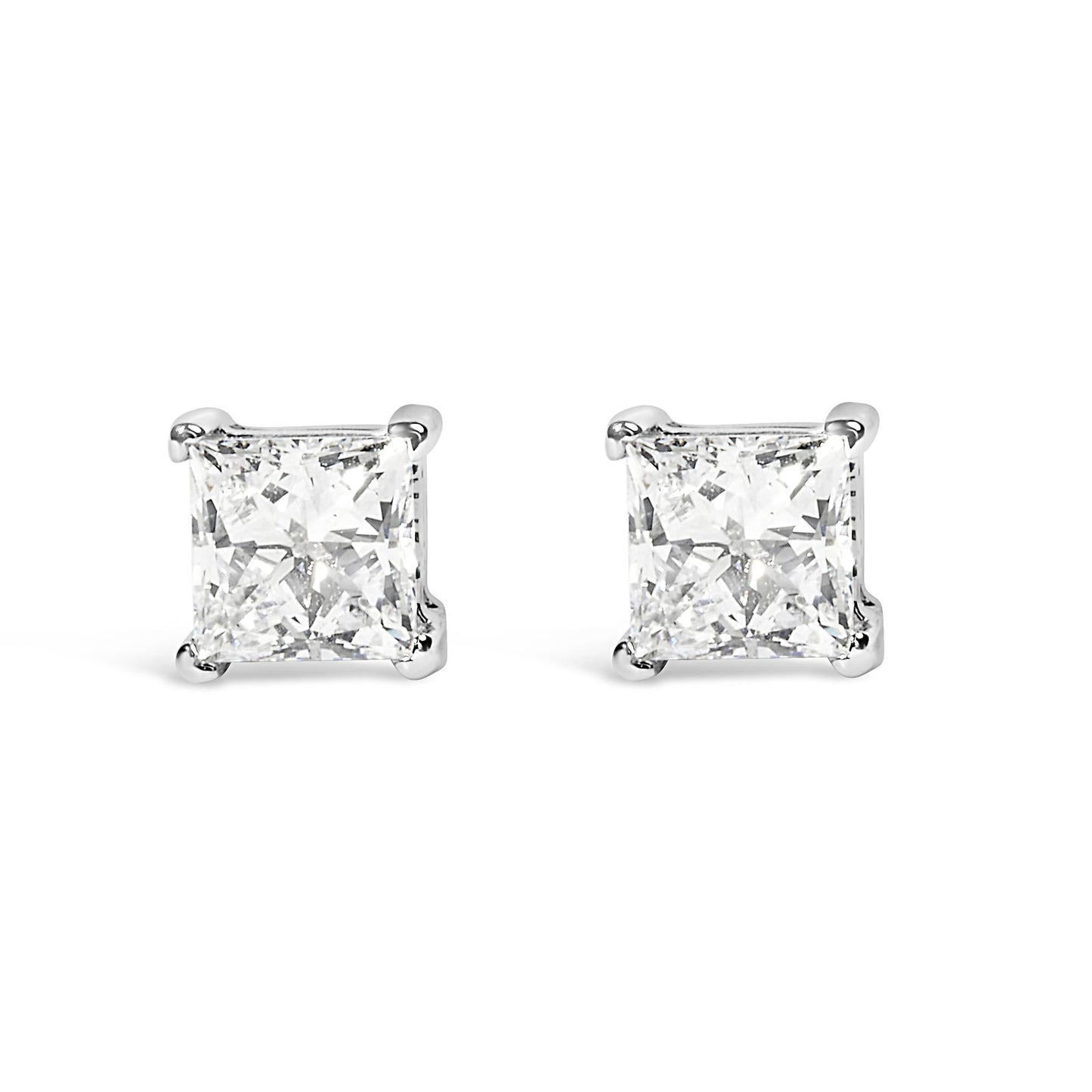 14K White Gold 3/8 Cttw Lab Grown Princess-Cut Diamond 4-Prong Solitaire Stud