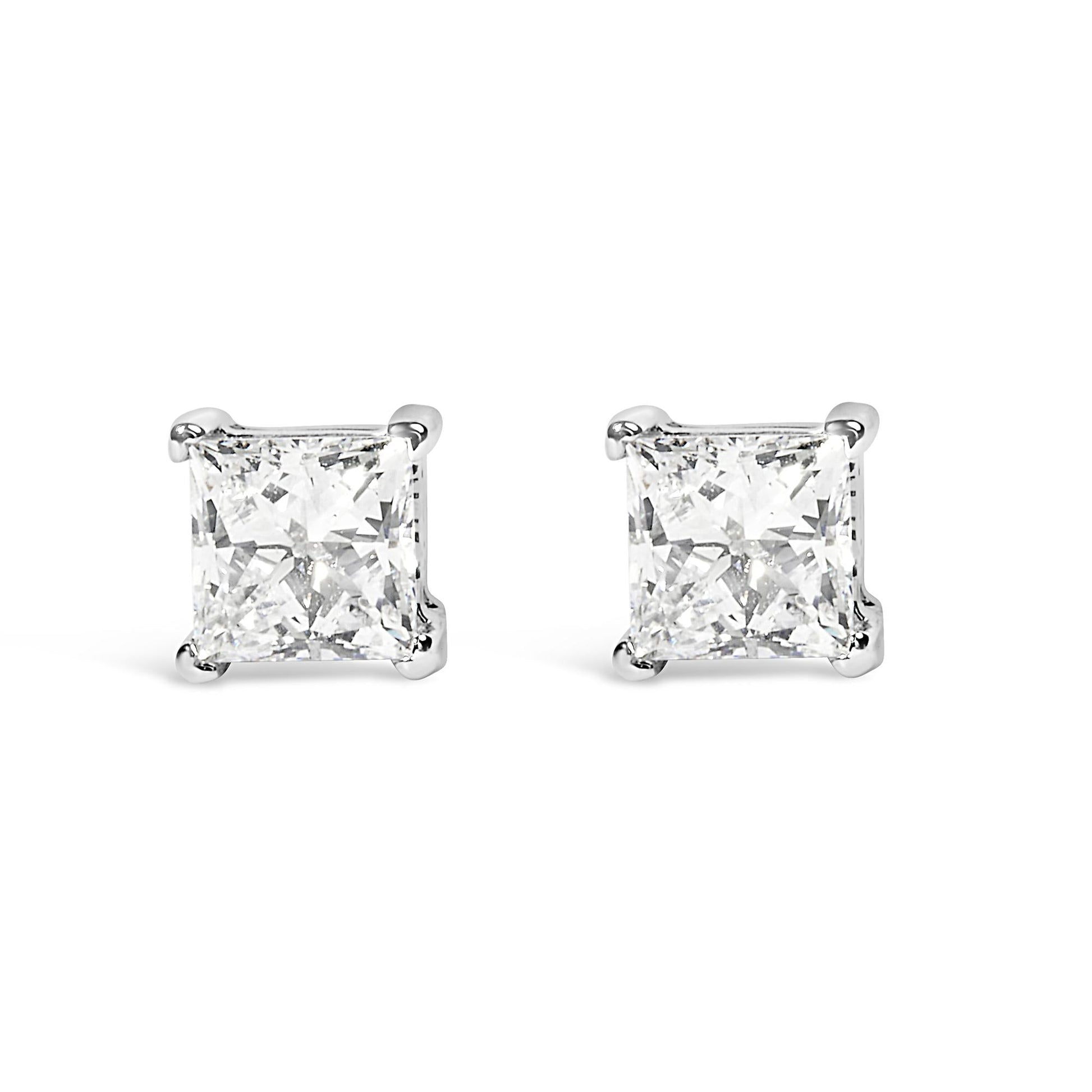 14K White Gold Princess Cut Lab-Grown Diamond Solitaire Stud Earrings (F-G