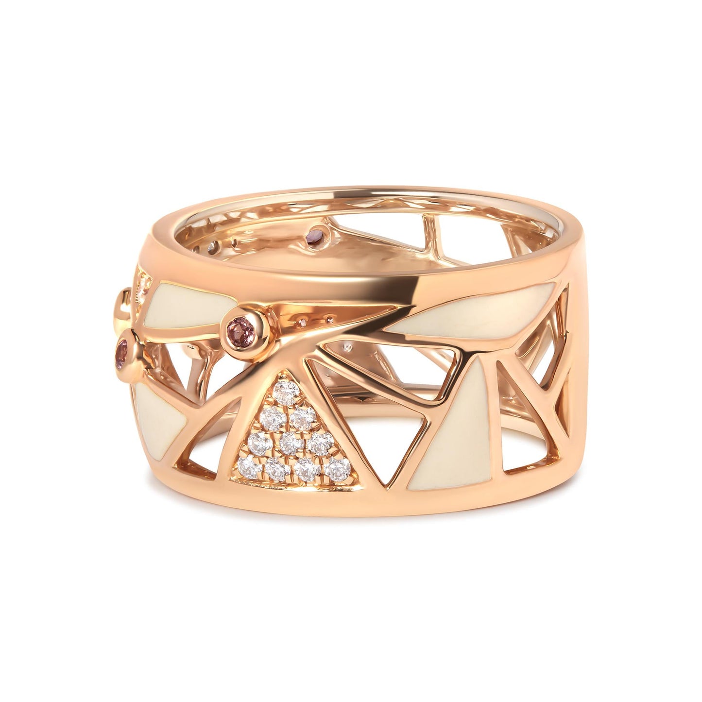 14K Rose Gold 1/3 Cttw Diamond and Pink Tourmaline Cigar Band Ring with White