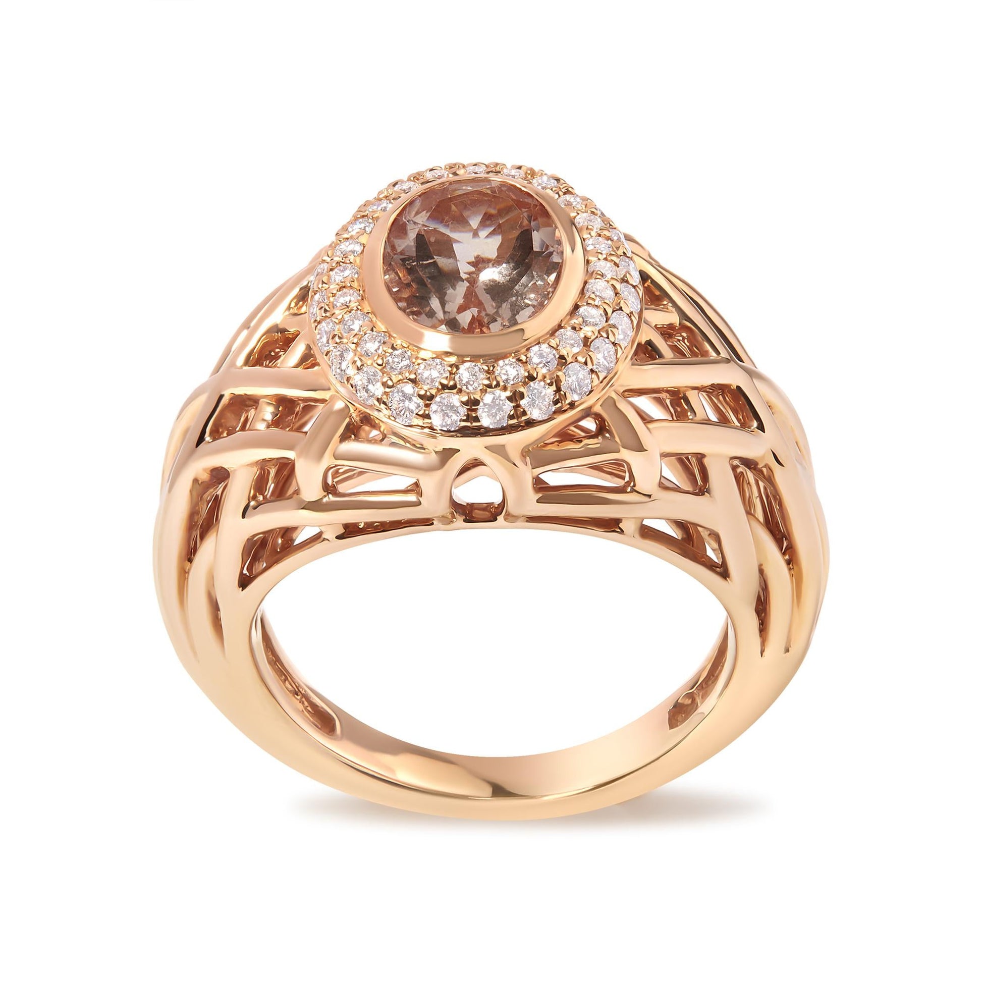 14K Rose Gold Oval Cut Light Pink Morganite and 3/8 Cttw Diamonds Halo