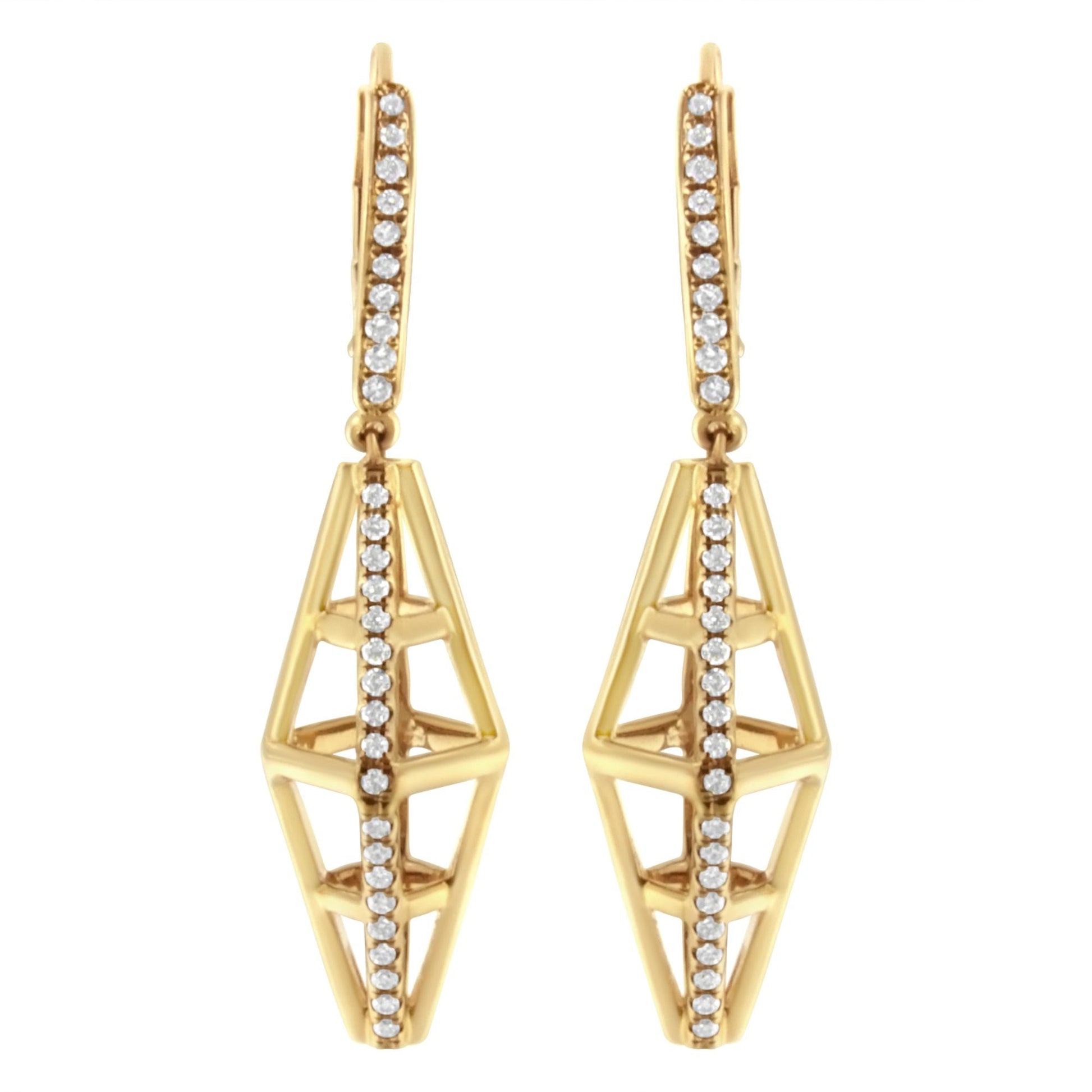 14K Yellow Gold 5/8 Cttw Diamond Geometrical Pillar Drop and Dangle Earrings