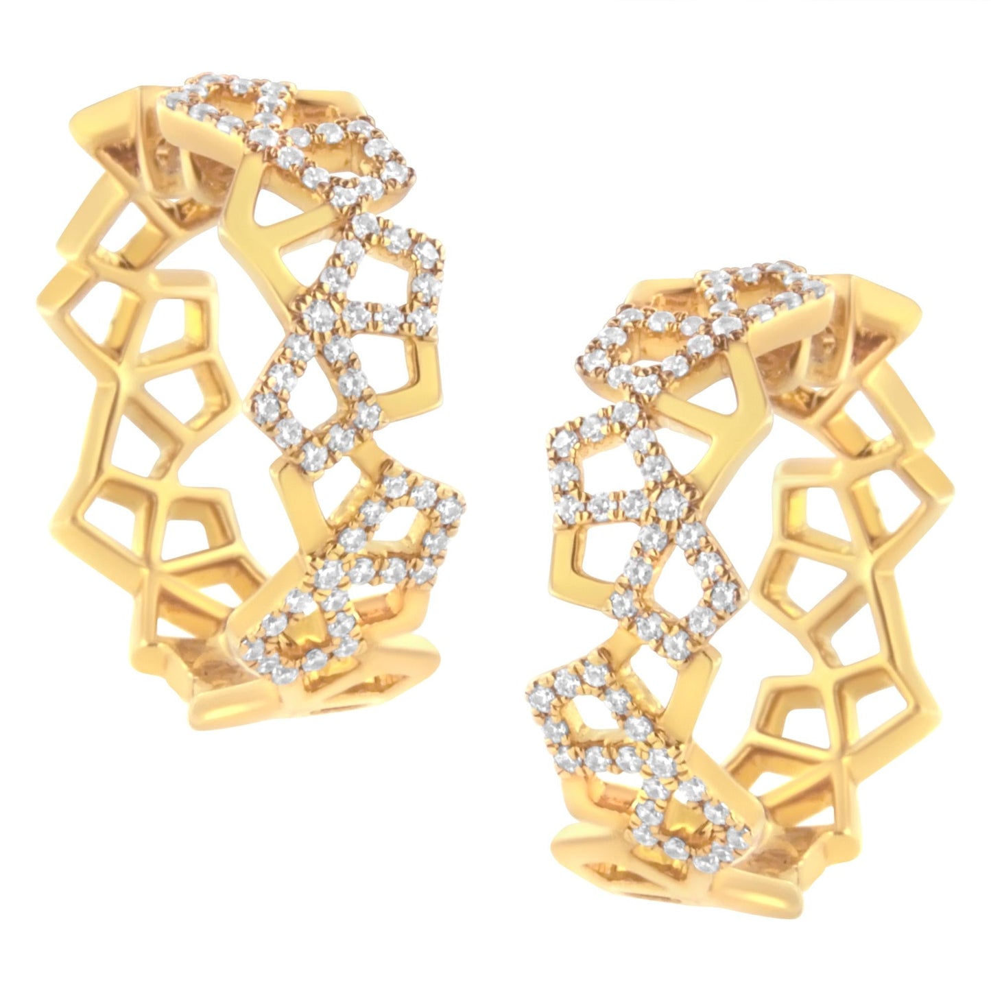 14K Yellow Gold 3/4 Cttw Diamond Honeycomb Hoop Earrings (G-H Color SI1-SI2