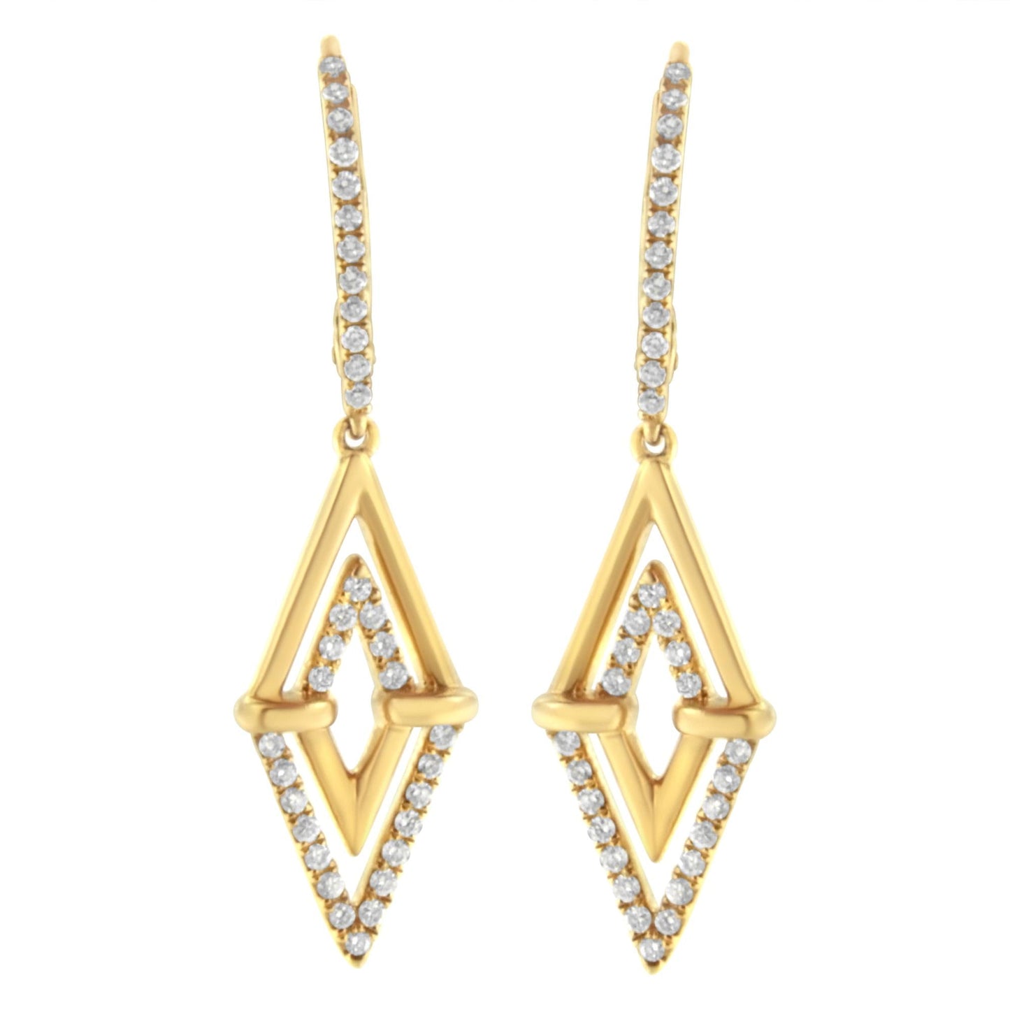 14K Yellow Gold 3/8 Cttw Double Triangle Drop and Dangle Diamond Earrings (G-H