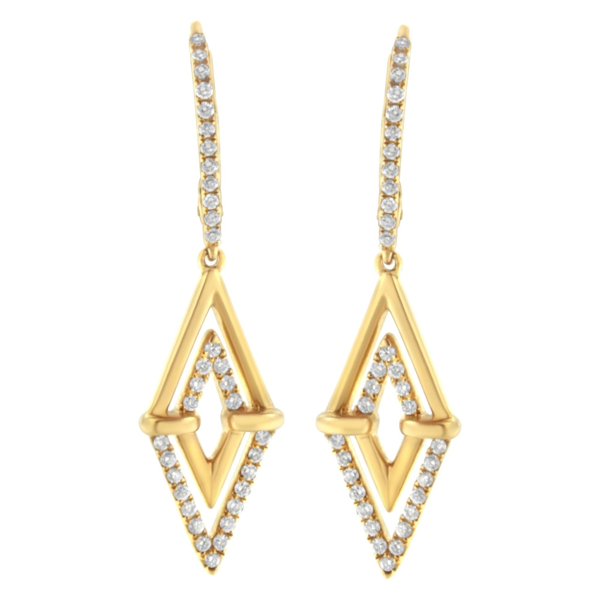 14K Yellow Gold 3/8 Cttw Double Triangle Drop and Dangle Diamond Earrings (G-H