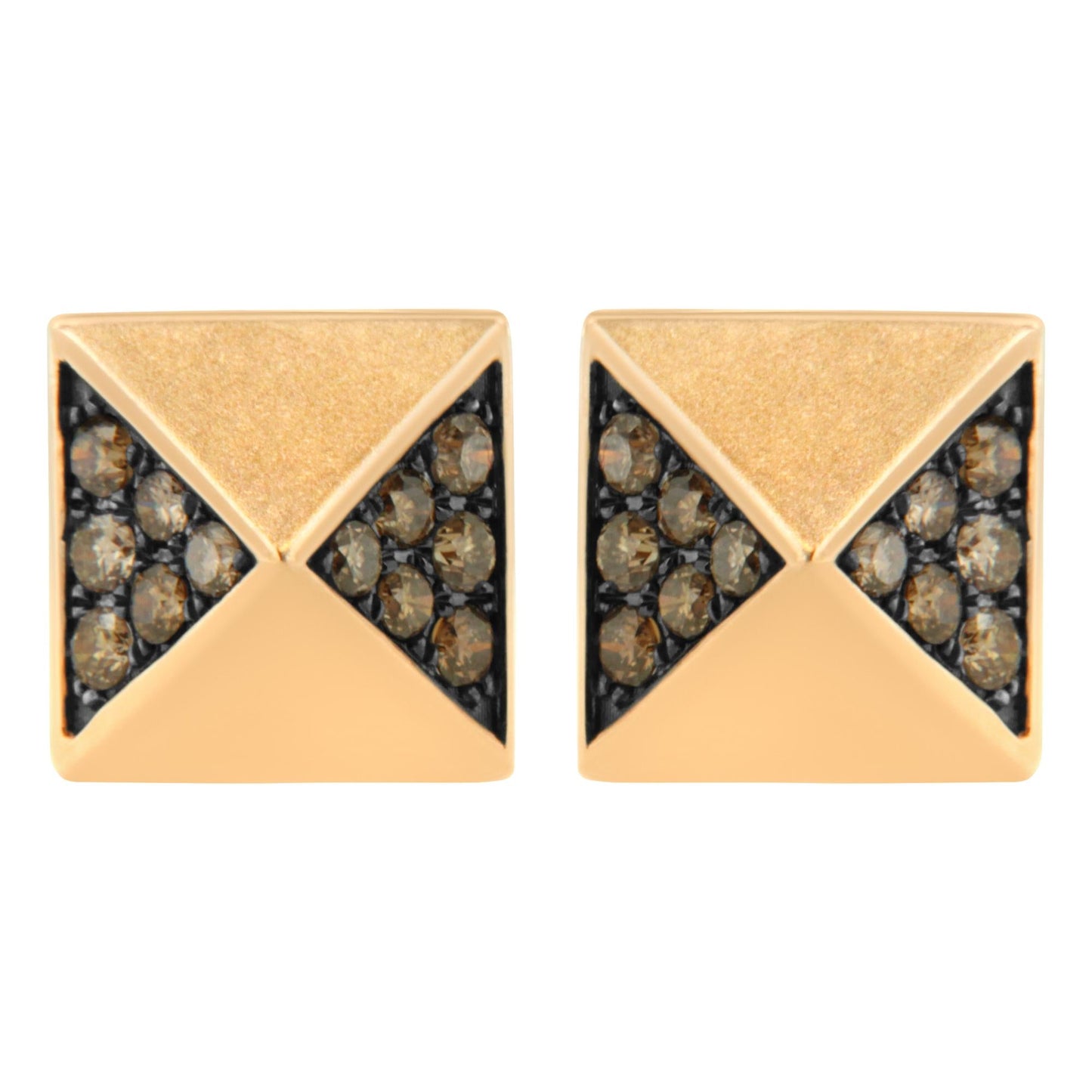 14K Rose Gold 1/4 Cttw Brown Diamond Pyramid Stud Earring (Brown Color SI1-SI2