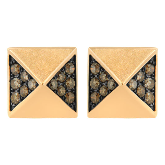 14K Rose Gold 1/4 Cttw Brown Diamond Pyramid Stud Earring (Brown Color, SI1-SI2 Clarity)