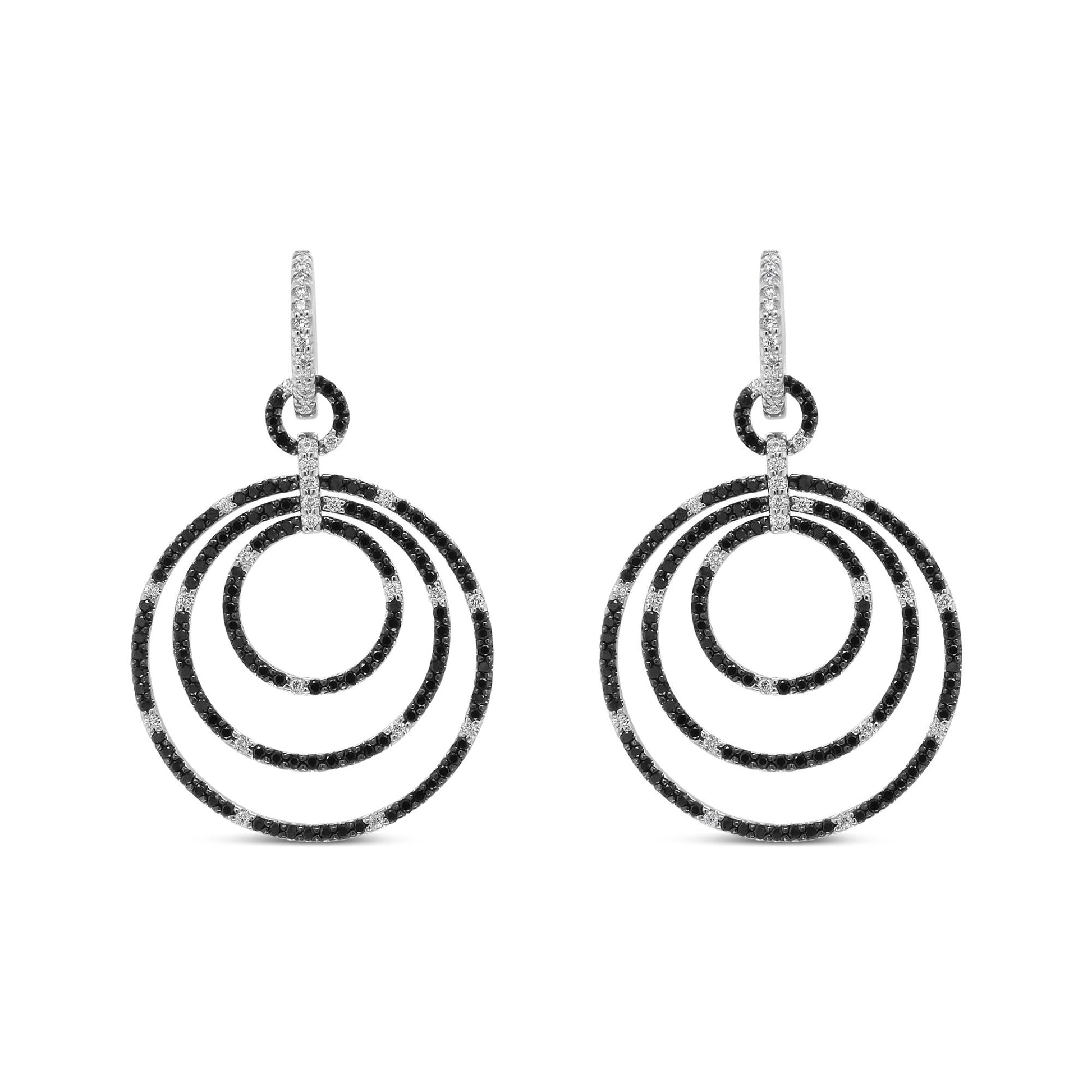 18K White Gold Round 2 1/3 Cttw Black and White Diamond Graduated Hoop Dangle