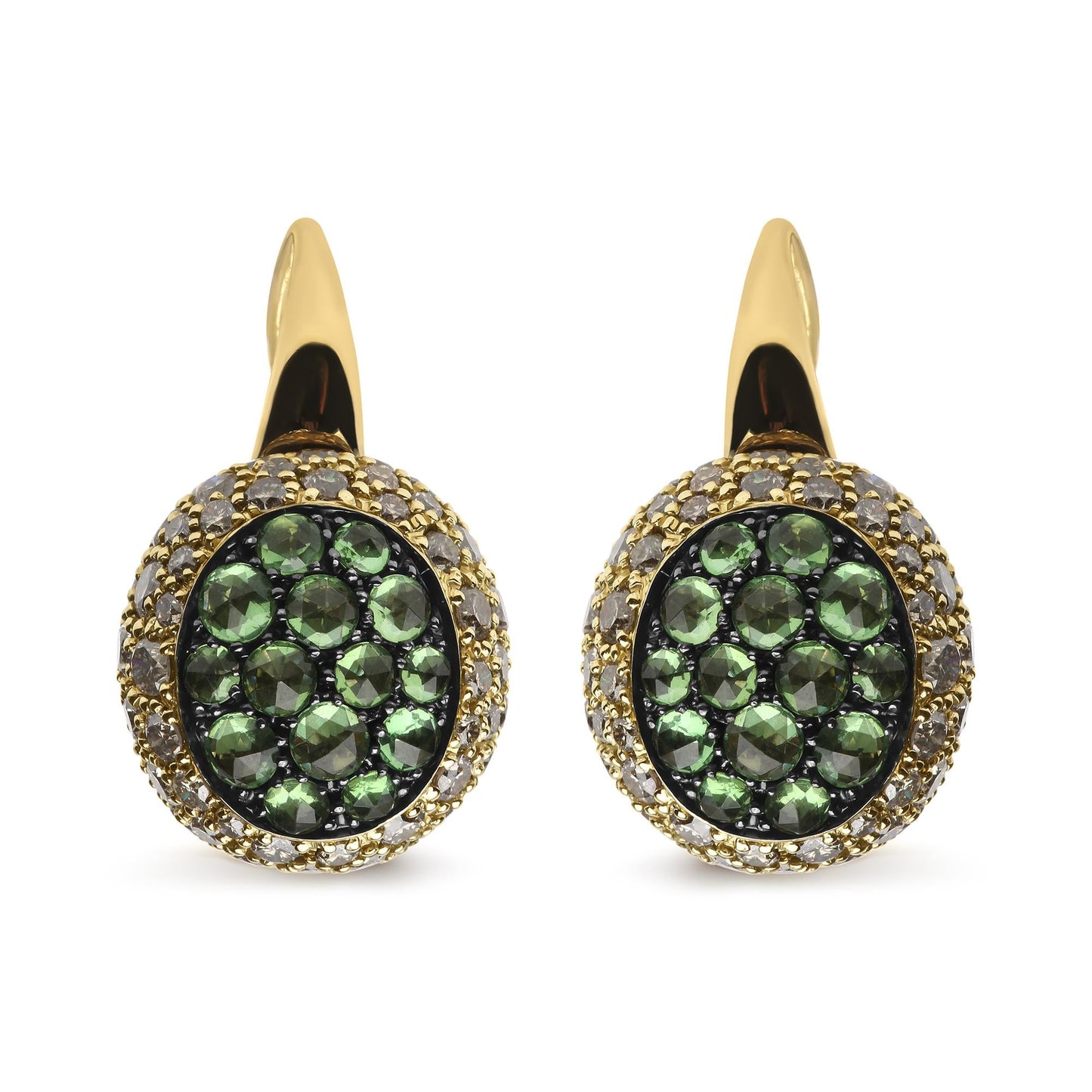 18K Yellow Gold 3 1/2 Cttw Diamond and Round Green Tsavorite Gemstone Round