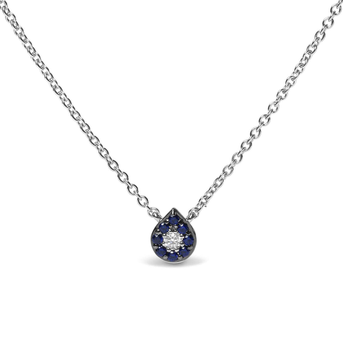 18K White Gold Diamond Accent and 1mm Round Blue Sapphire Gemstone Halo