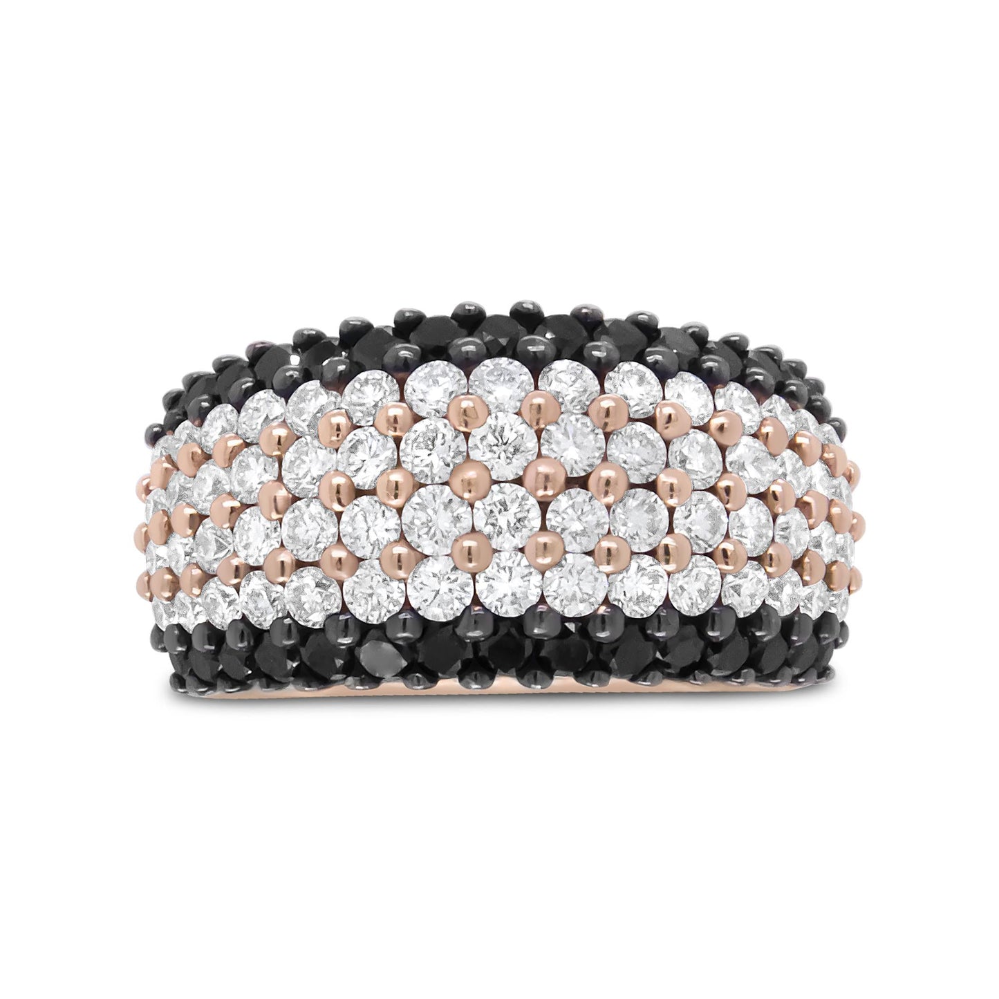 18K Rose Gold 2 1/5 Cttw Black and White Diamond 6 Row Band Ring (F-G and Black