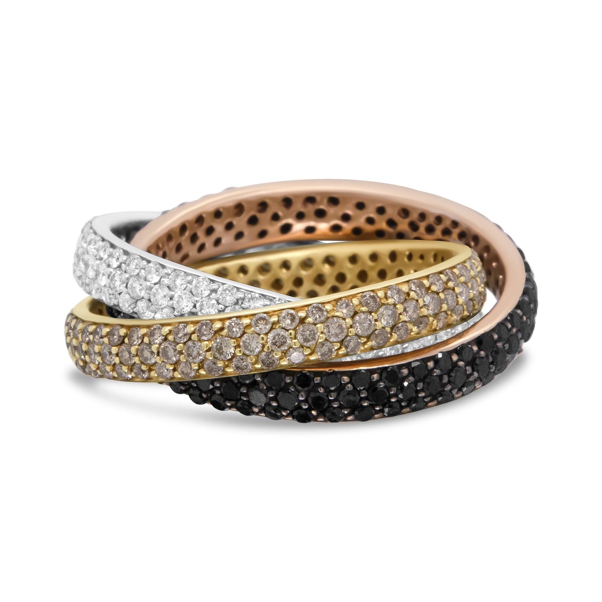 18K Tri-Color Gold 3 5/8 Cttw Diamond Interlocking Stackable Band Ring Set