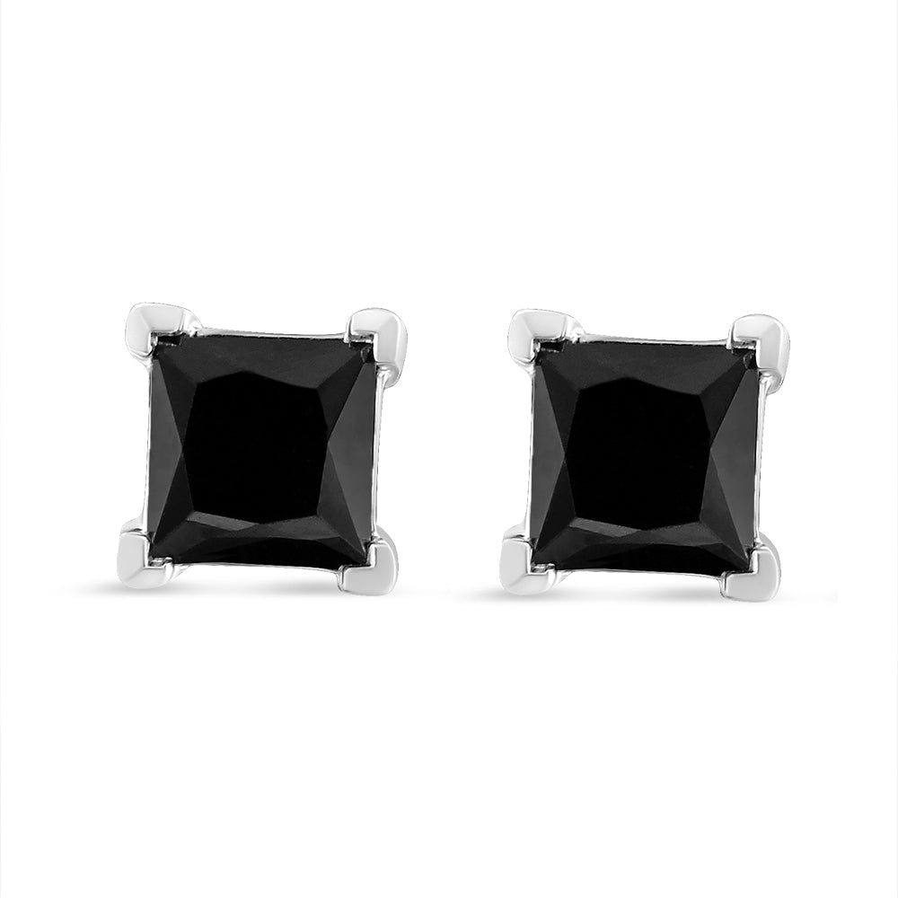 14K White Gold Princess-Cut Treated Black Diamond Classic 4-Prong Stud Earrings