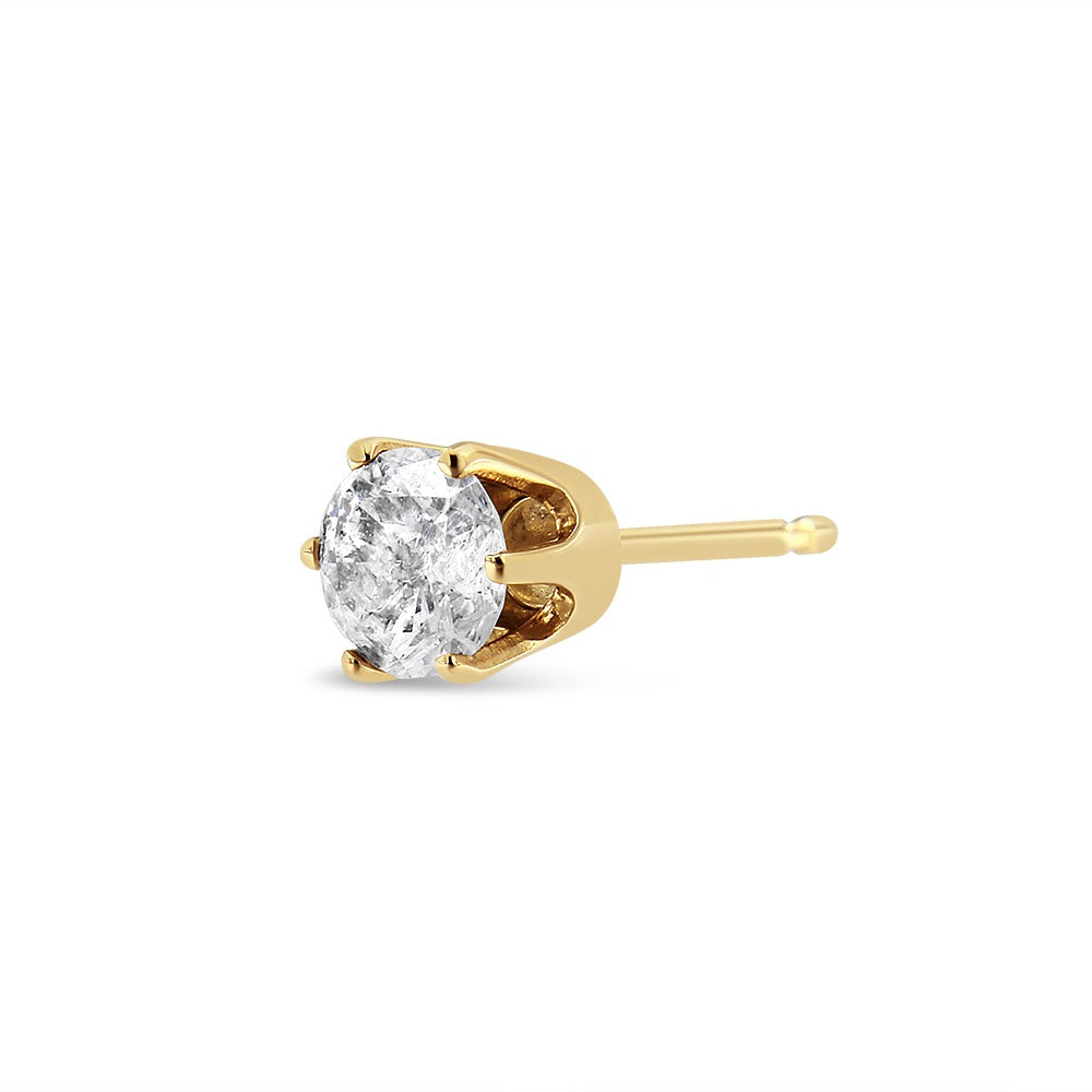 14K Yellow Gold Diamond Solitaire 6-Prong Single Solitaire Stud Earring (3/8