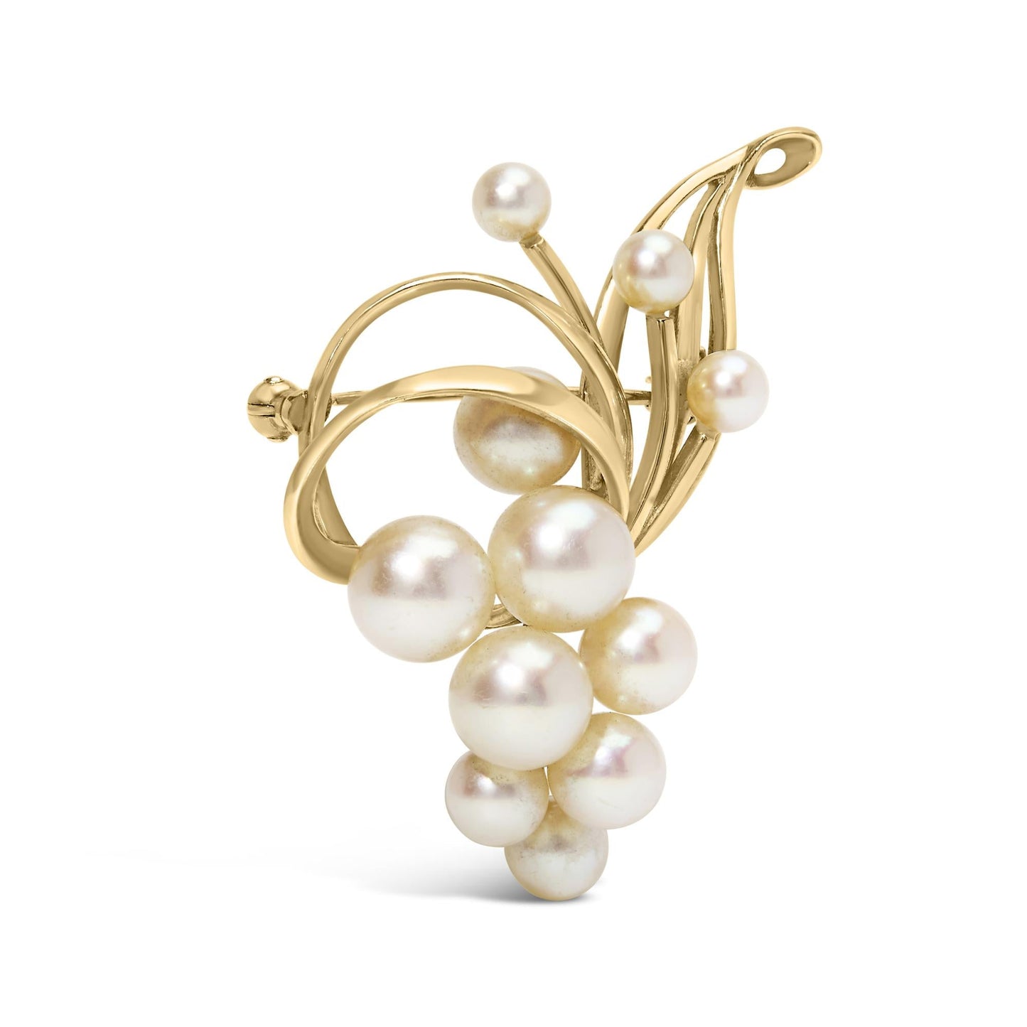 14K Yellow Gold Akoya Cultured Pearl Cluster Swirl Brooch Pin - Brooches