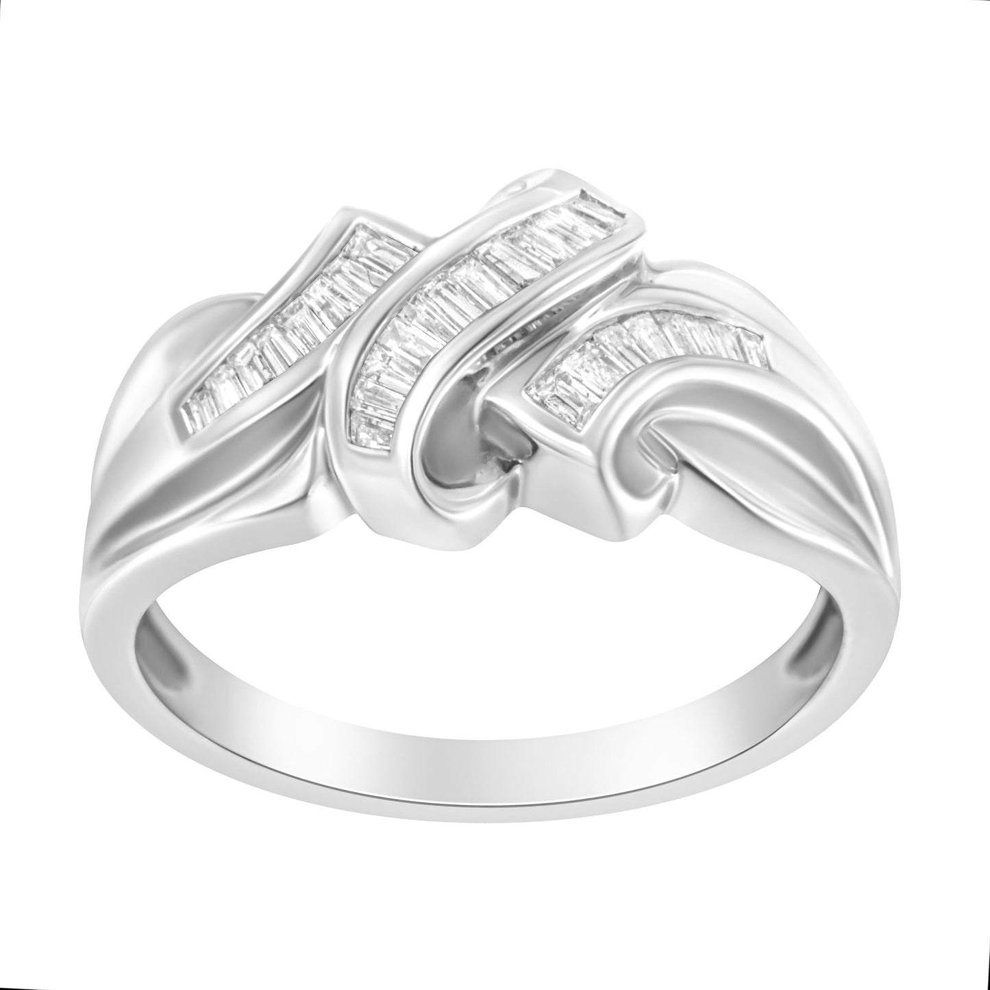 14K White Gold 1/3 Cttw Channel Set Baguette Diamond Bypass Ring Band (H-I