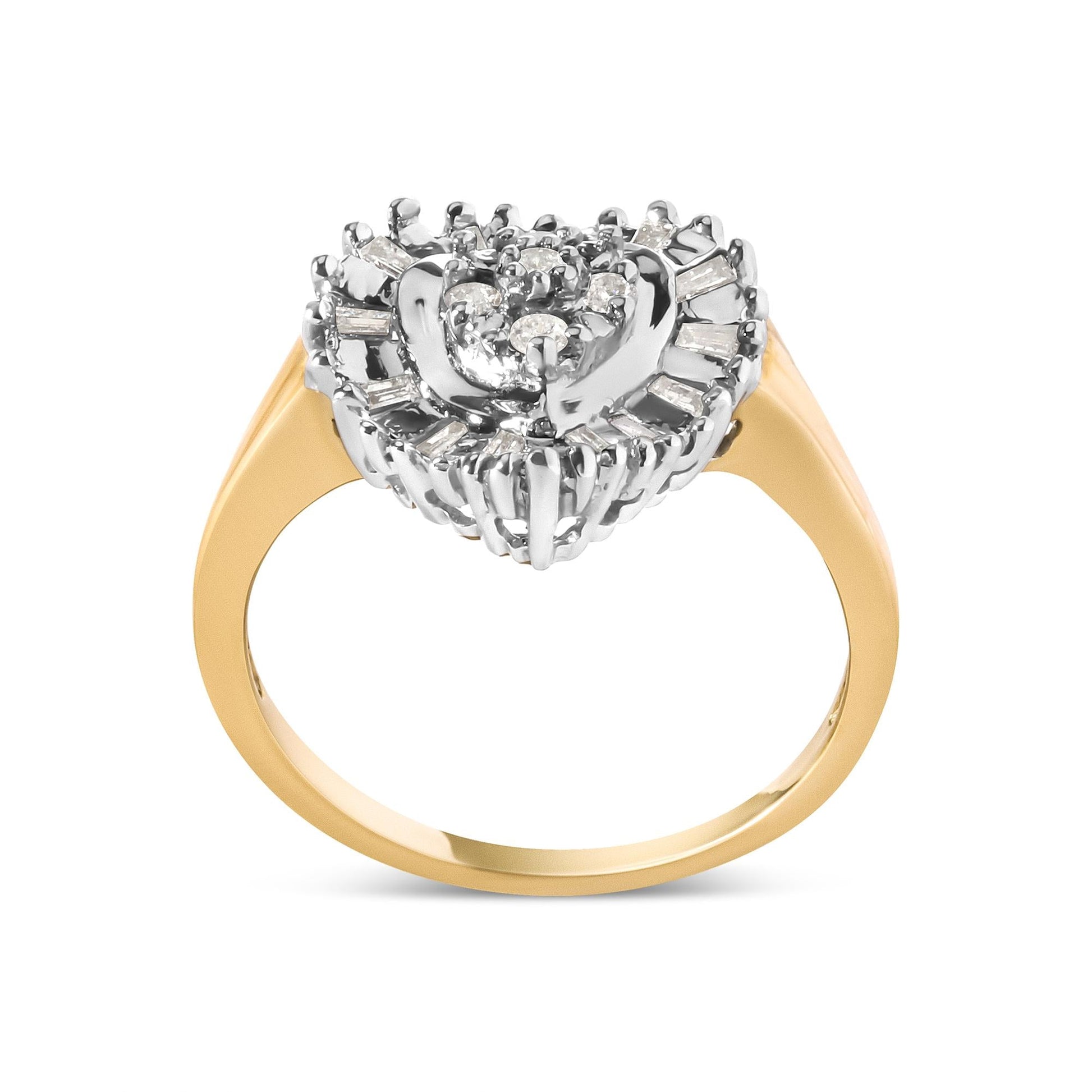 10K Yellow Gold 1/4 Cttw Round and Baguette cut Diamond Heart Shape Ballerina