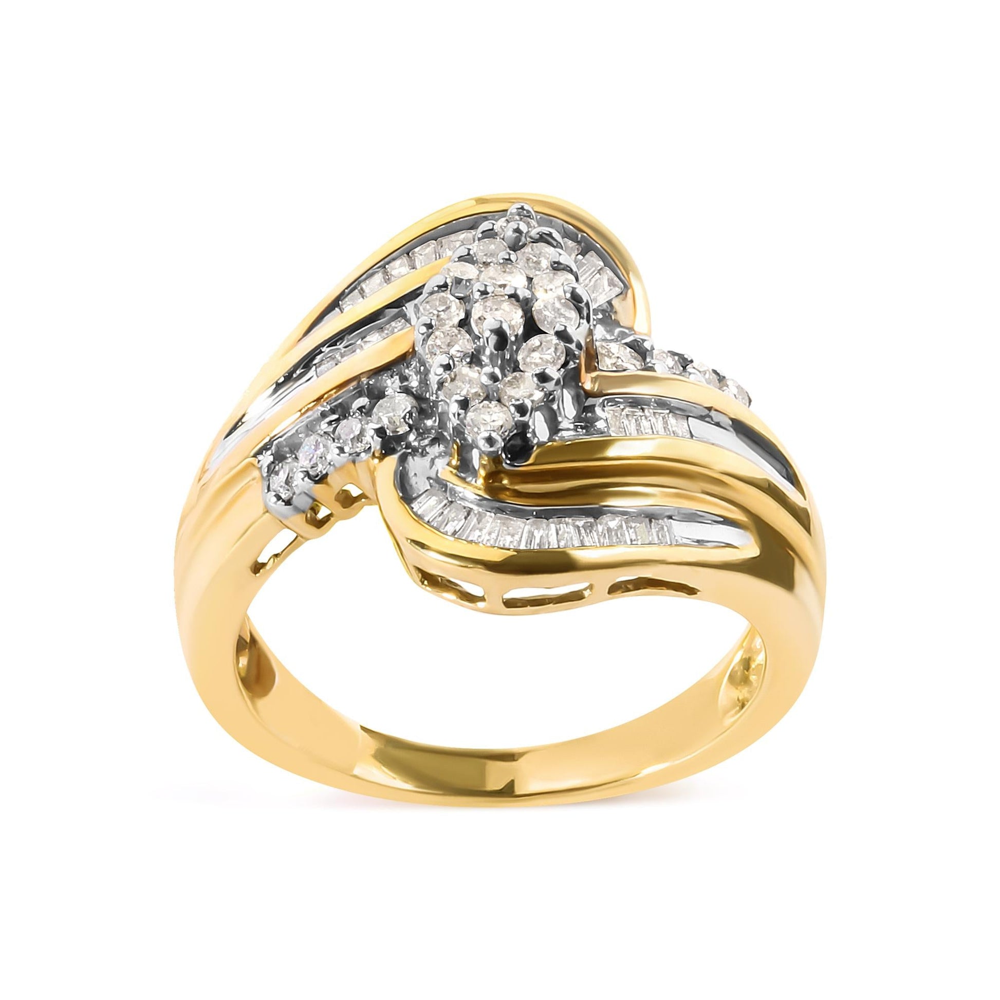 10K Yellow Gold 1/2 Cttw Diamond Pear Cluster and Swirl Ring (H-I Color I1-I2