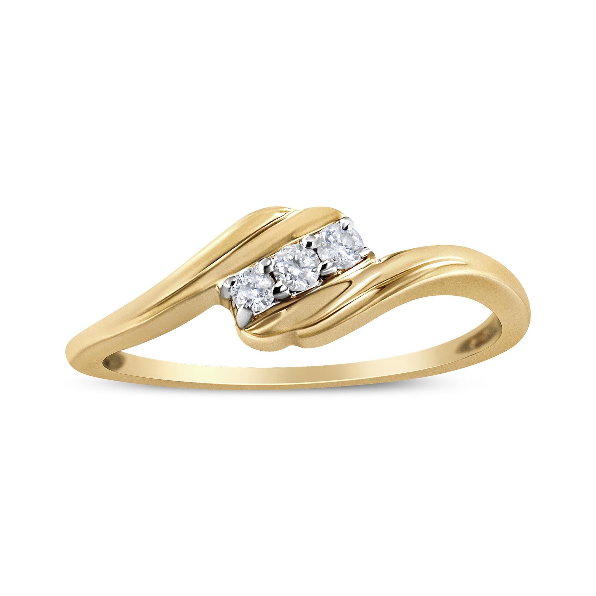 10K Yellow Gold over.925 Sterling Silver 1/10 Cttw Diamond Three-Stone Bypass