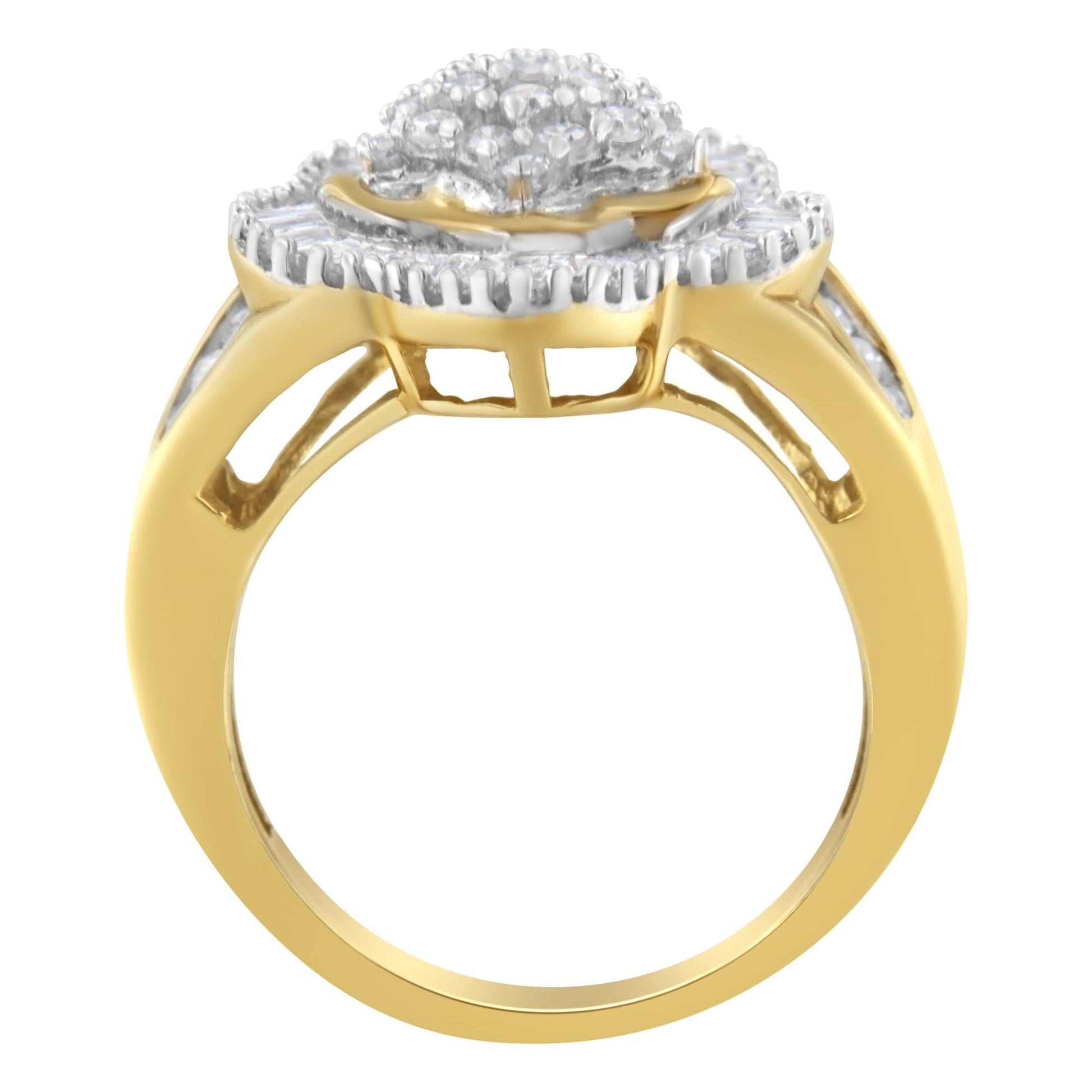 10KT Yellow Gold Round and Baguette Cut Diamond Ballerina Ring (1 cttw I-J