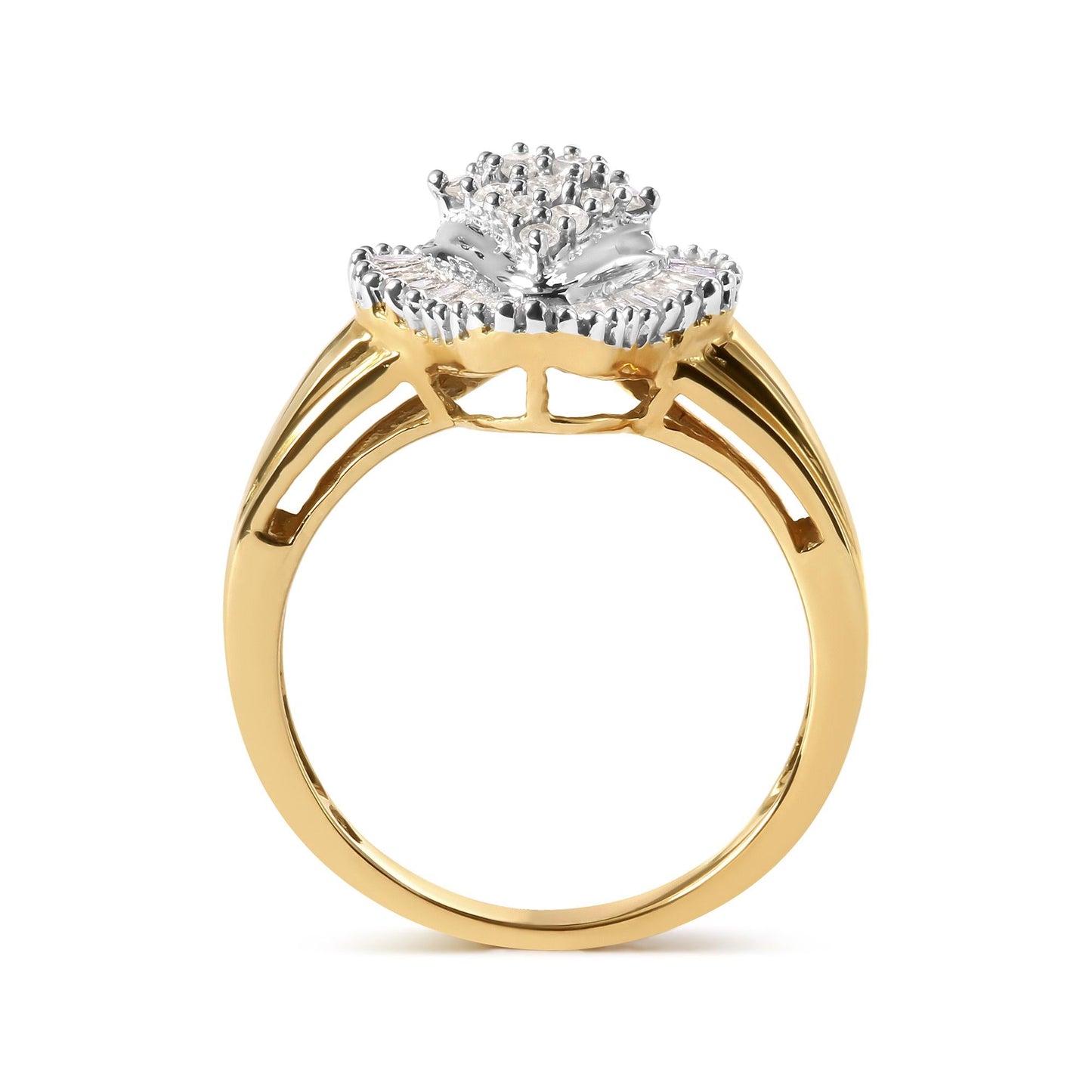 10K Yellow Gold 1/2 Cttw Round And Baguette-cut Diamond Rhombus Head and Halo