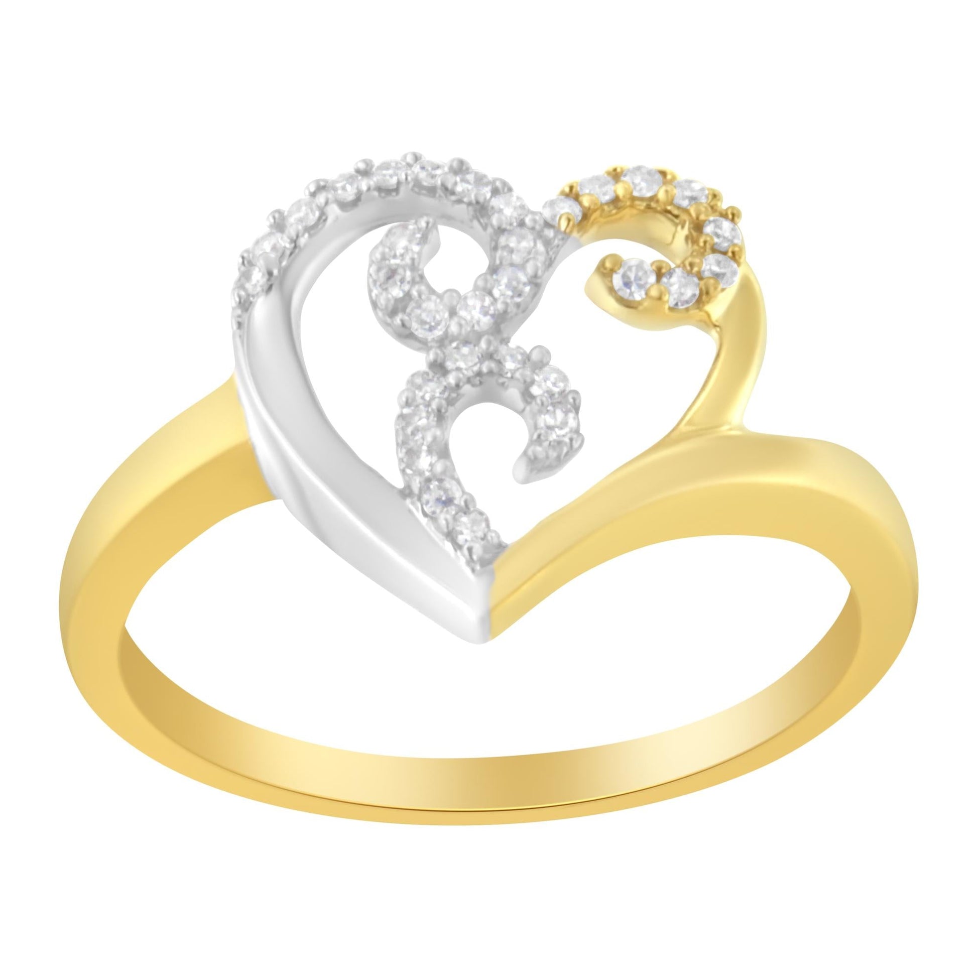 10K Two-Toned Gold Diamond Heart Shape Cluster Ring (1/6 Cttw H-I Color I1-I2