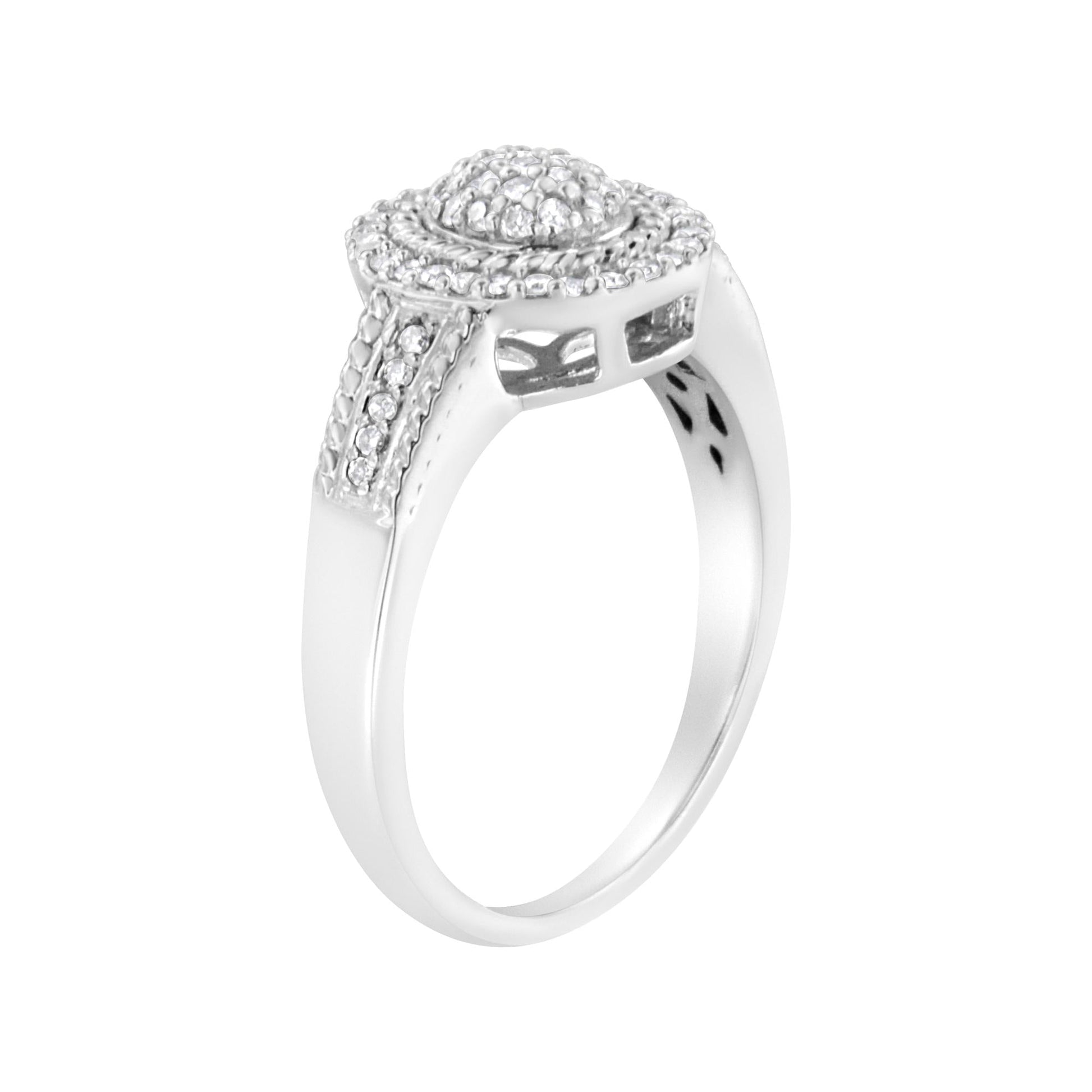 .925 Sterling Silver 1/3 Cttw Pave Set Round-Cut Diamond Braided Halo Cocktail