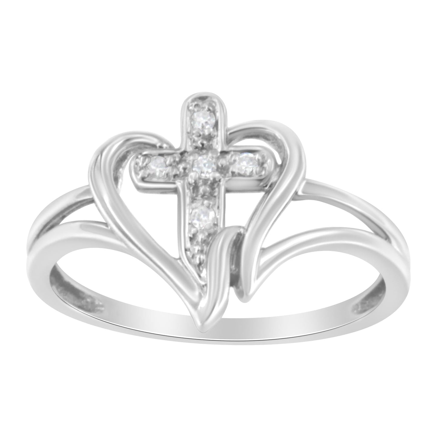 10K White Gold Diamond-Accented Cross & Open Heart Promise Fashion Ring (H-I