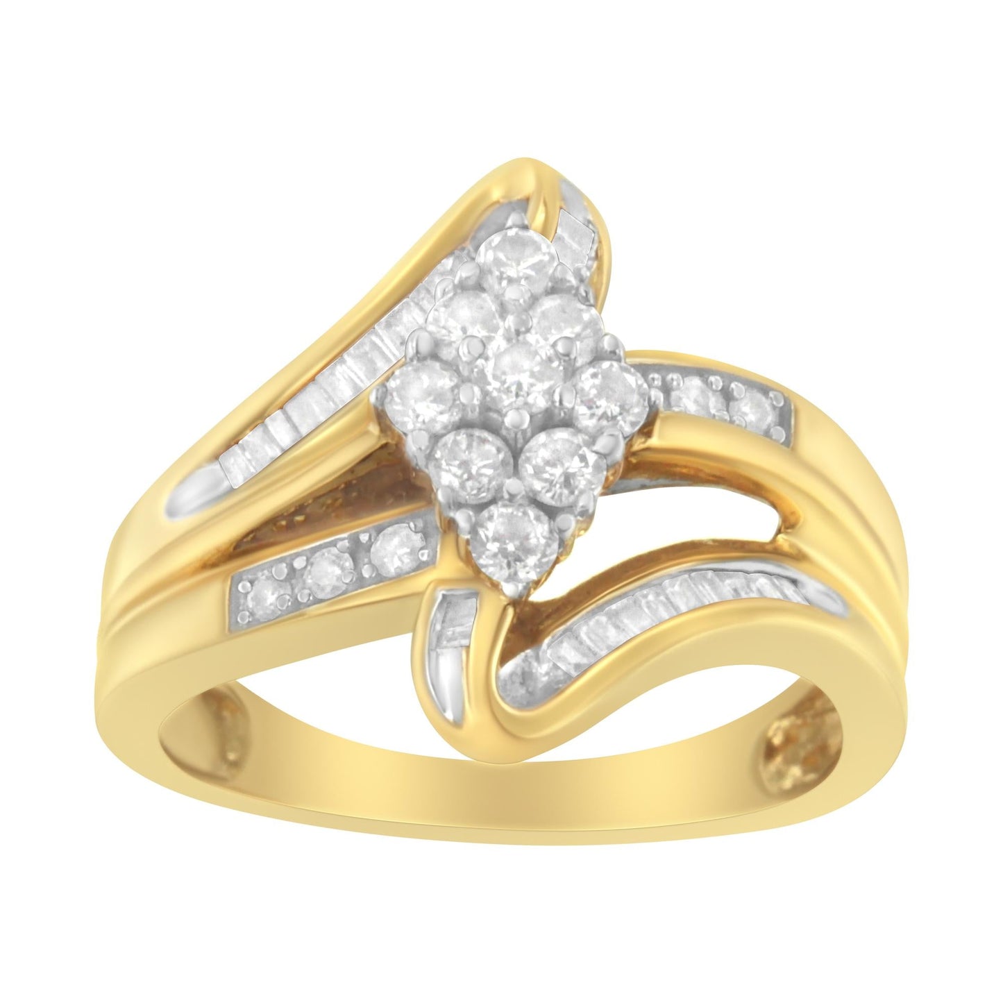 10K Yellow Gold 1/2 cttw Diamond Cluster Cocktail Ring (J-K Clarity I1-I2