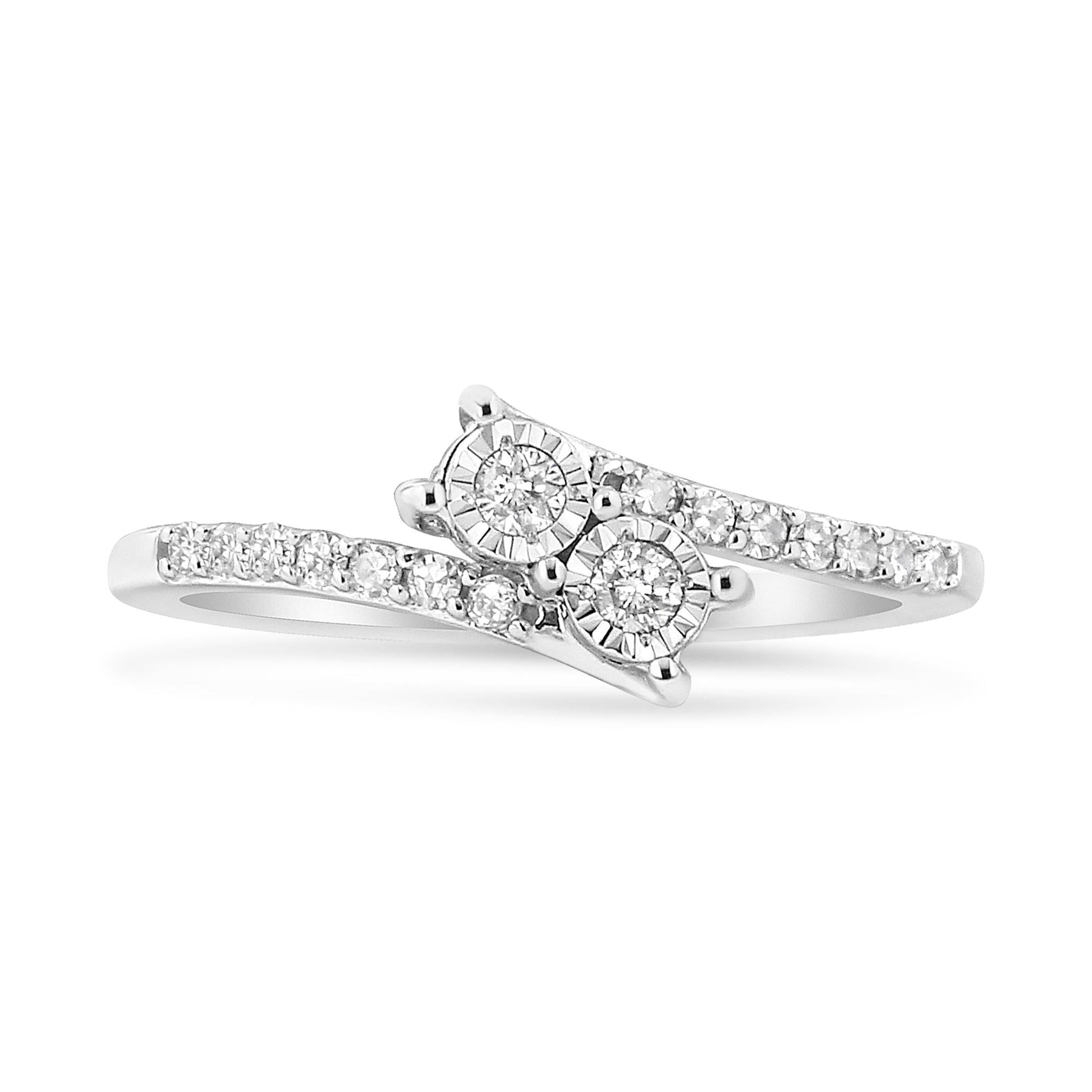 10K White Gold 1/4 Cttw Miracle Set Round Cut Diamond Two-Stone Ring (H-I Color