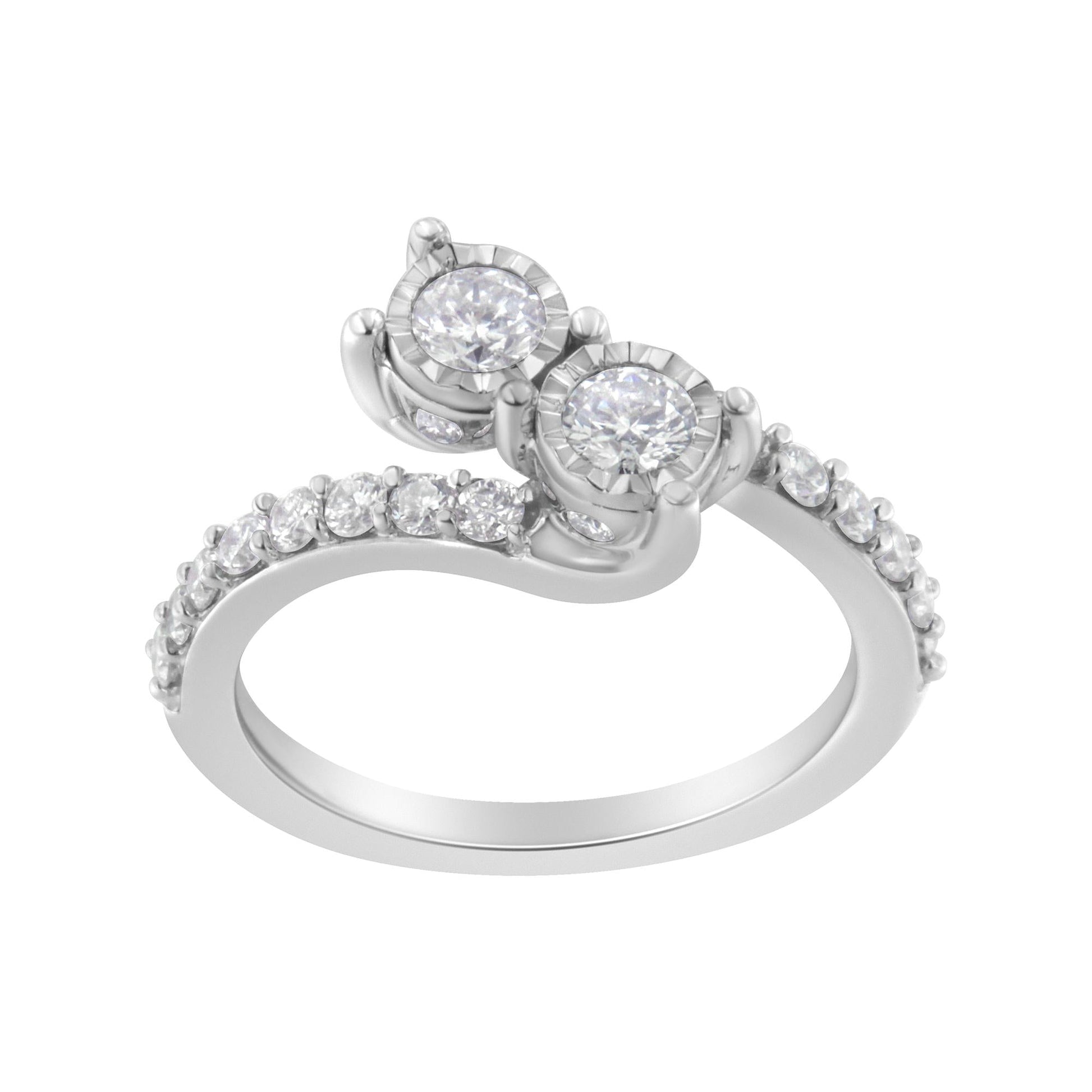 10K White Gold Two-Stone Miracle-Set Diamond Bypass Ring (1 Cttw H-I Color