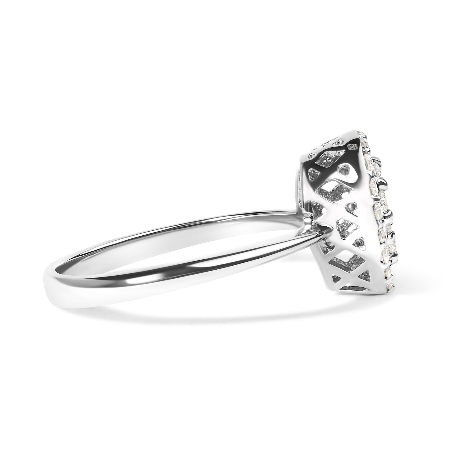 .925 Sterling Silver 3/8 Cttw Lab Grown Diamond Cluster and Halo Pear Promise