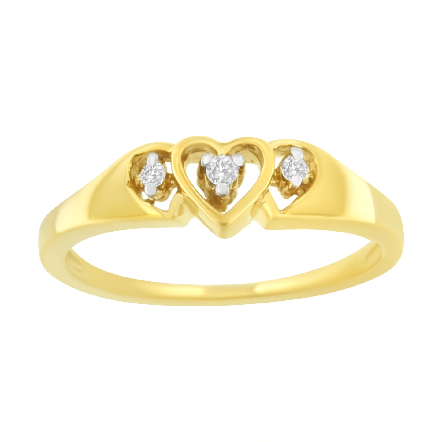 10KT Yellow Gold 1/20 cttw Diamond Triple Heart Diamond Ring (K-L I1-I2)