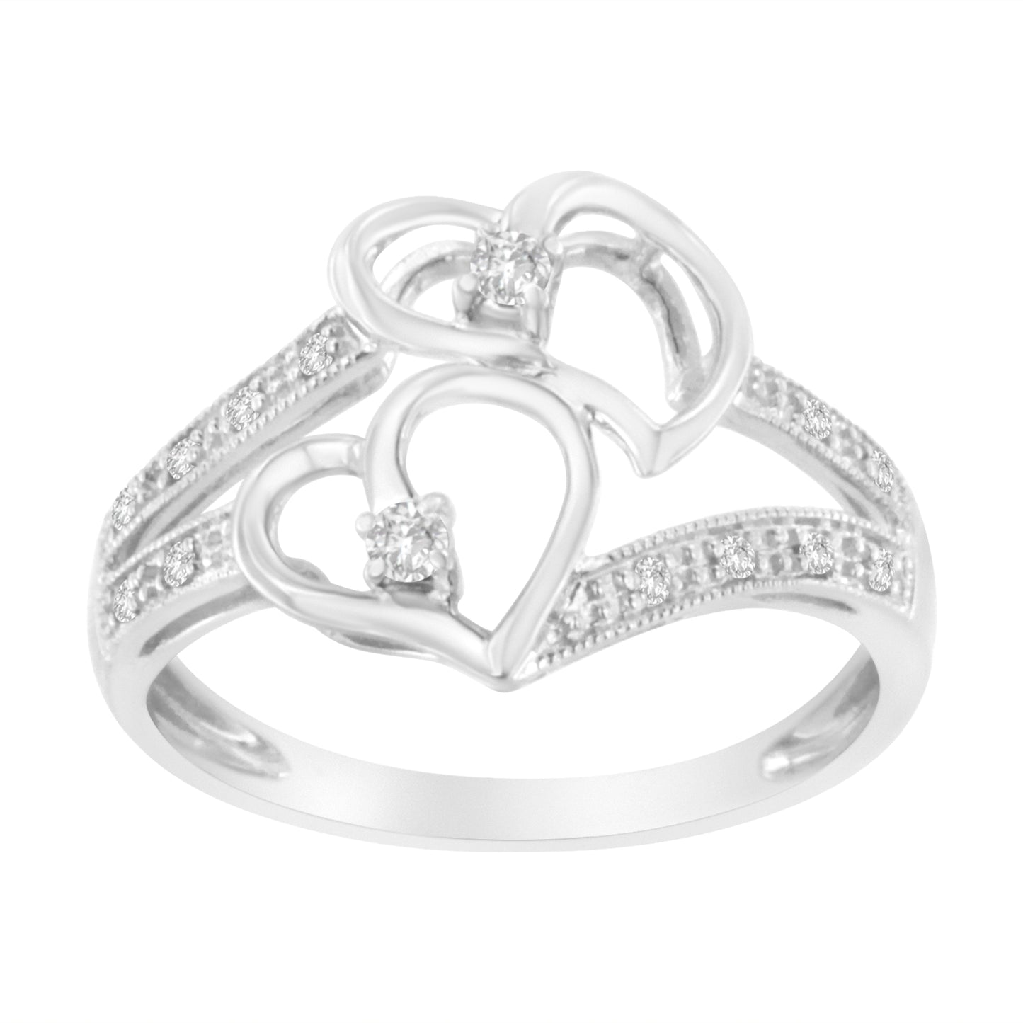 14KT White Gold 1/10 cttw Diamond Twin Heart Ring - Rings/Fashion/Cocktail