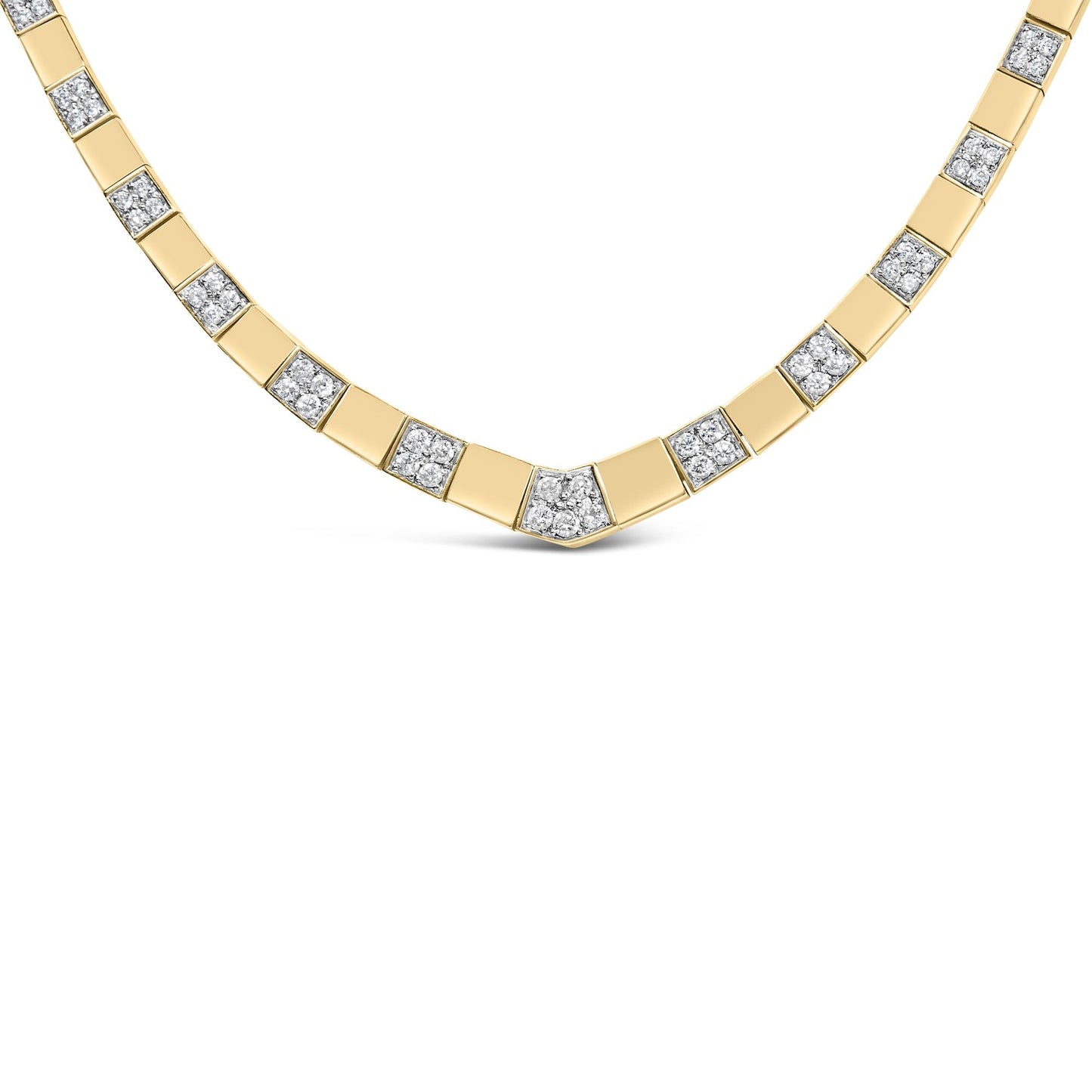 14K Yellow Gold 4/5 Cttw Diamond Cluster and Bar Set Link 3.5 MM Chain Necklace