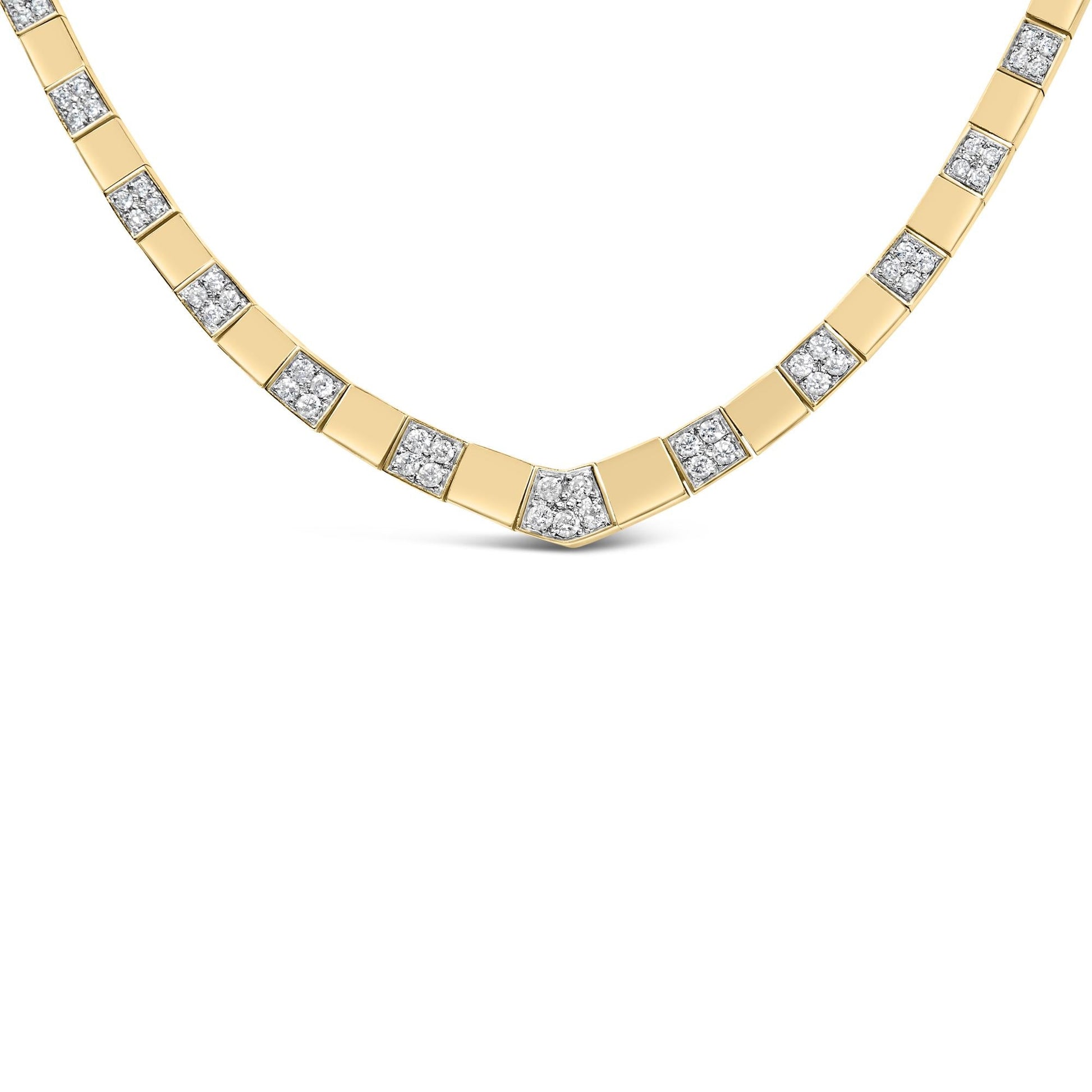 14K Yellow Gold 4/5 Cttw Diamond Cluster and Bar Set Link 3.5 MM Chain Necklace