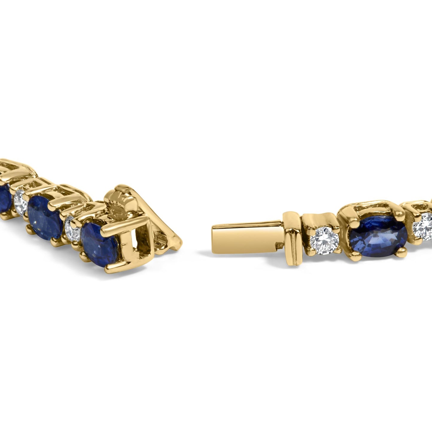 18K Yellow Gold 3/4 Cttw Diamond and 5 1/3 Cttw Oval Blue Sapphire Alternating