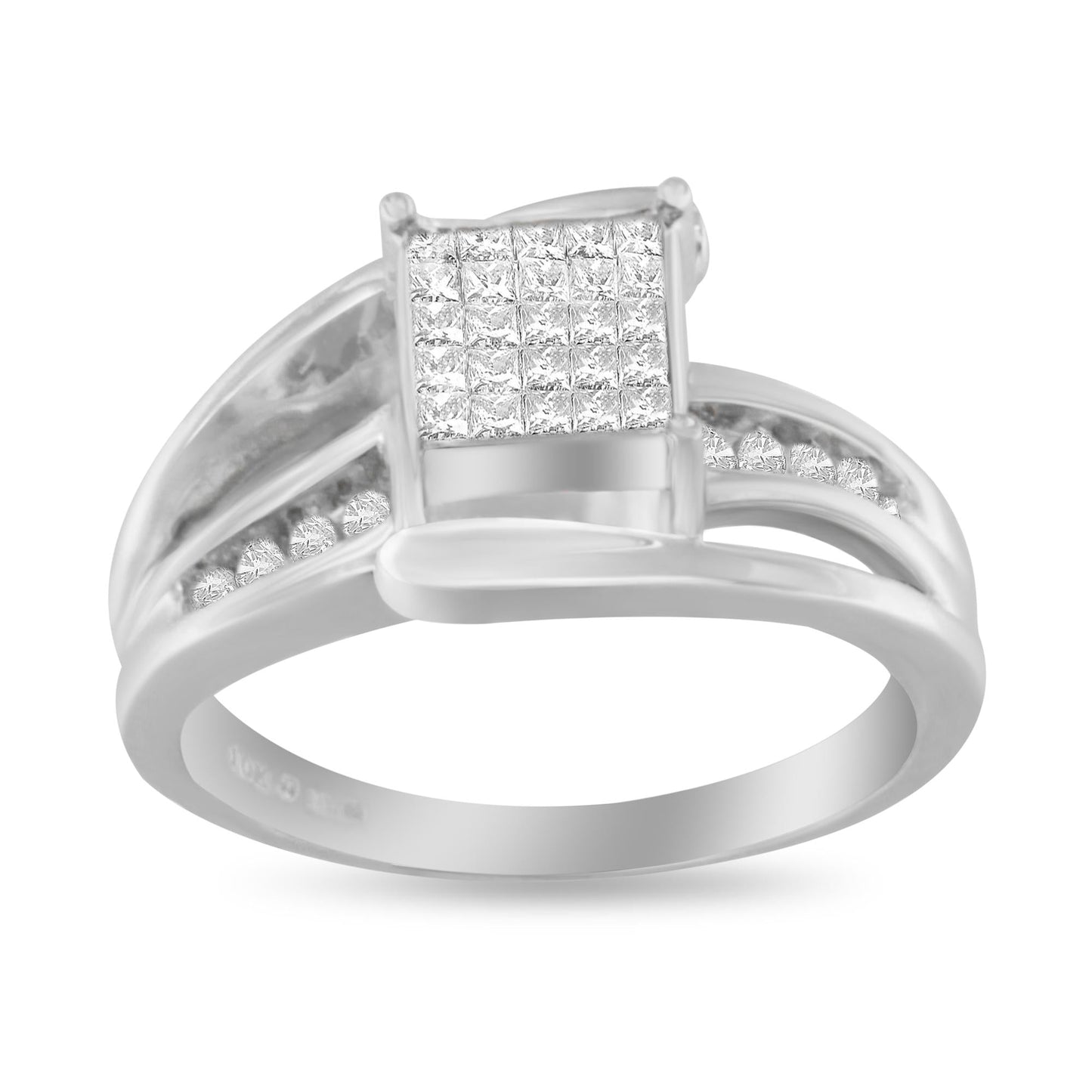 10K White Gold 1/3 Cttw Invisible Set Princess-cut Diamond Cluster Bypass Ring