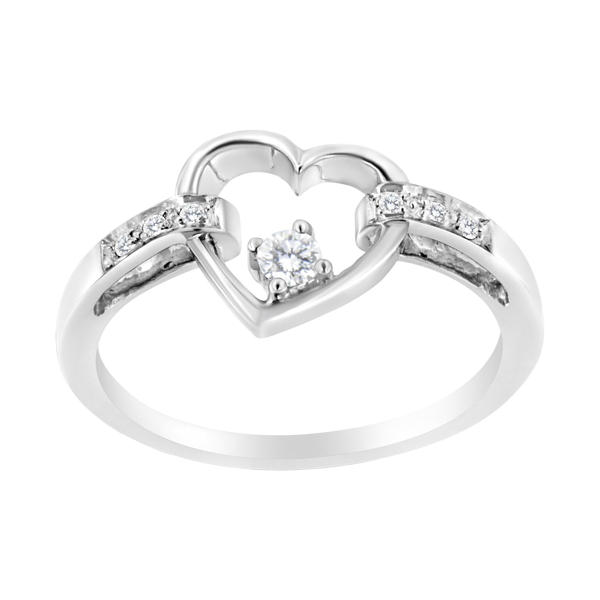 14K White Gold 1/8 Cttw Channel Set Round-Cut Diamond Heart Ring (H-I Color