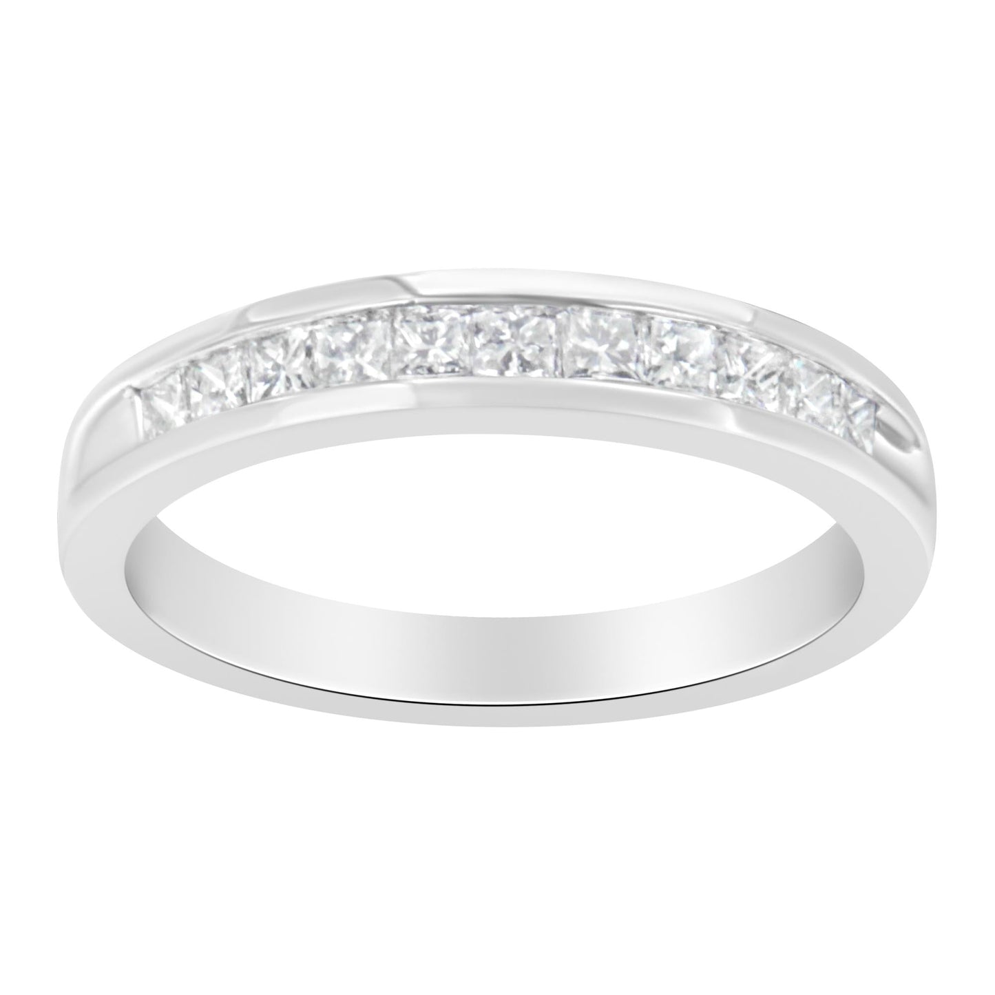 .925 Sterling Silver 1/2 Cttw Princess-Cut Diamond Channel-Set Half-Eternity