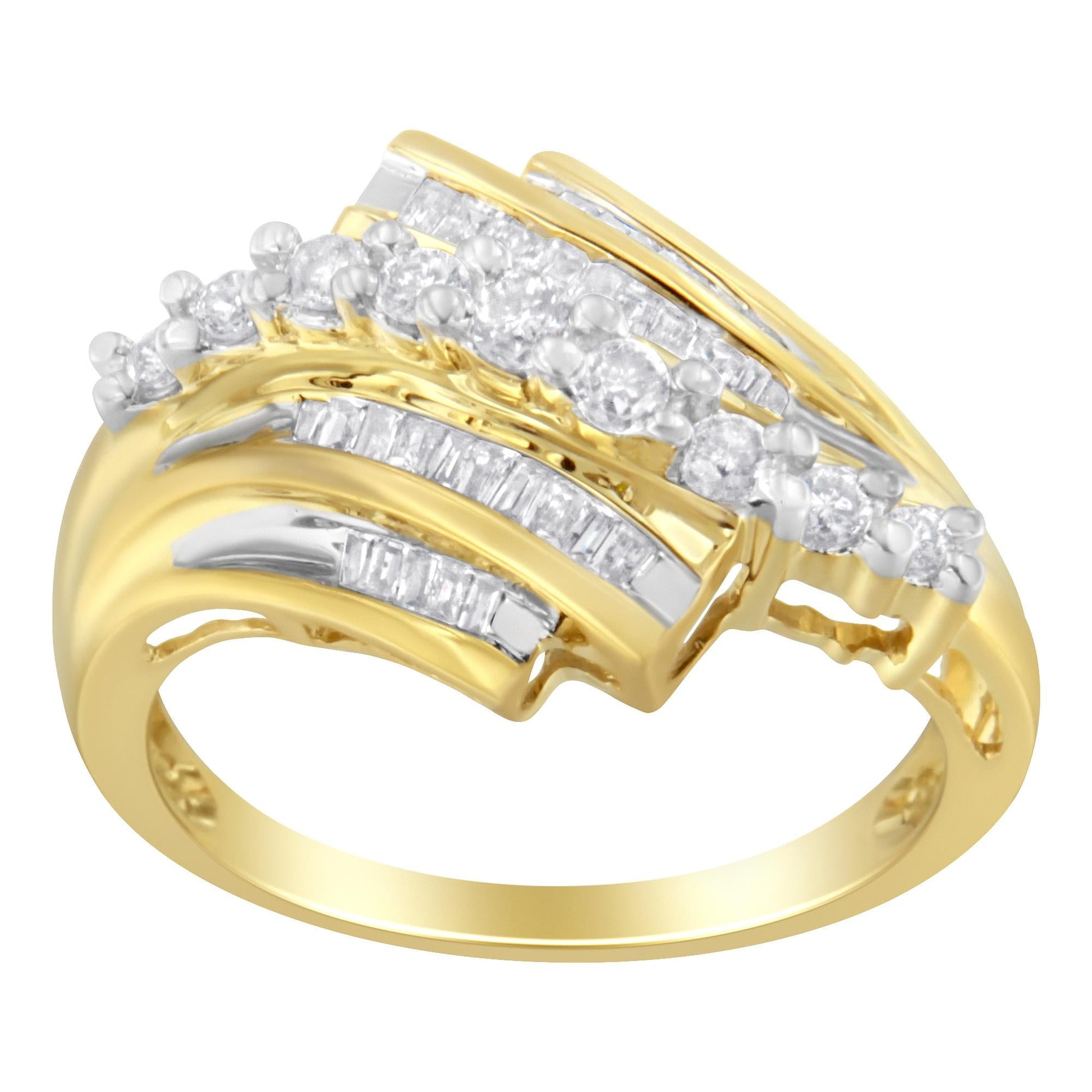 10K Yellow Gold Round and Baguette Diamond-Cut Ring (1/2 Cttw I-J Color I1-I2