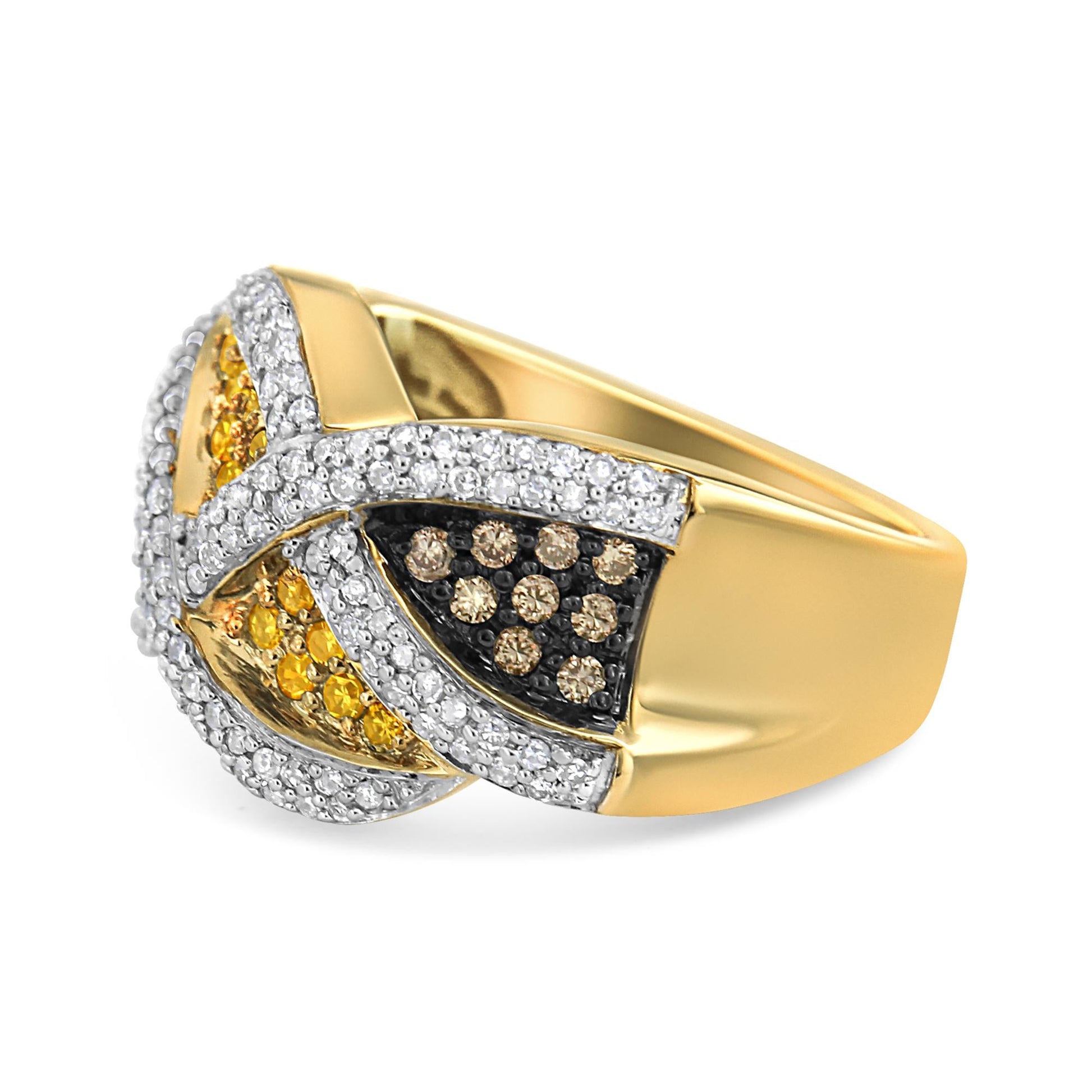 14K Yellow Gold 3/4 Cttw Champagne Yellow and Round-Cut Diamond Ring (I-J Color