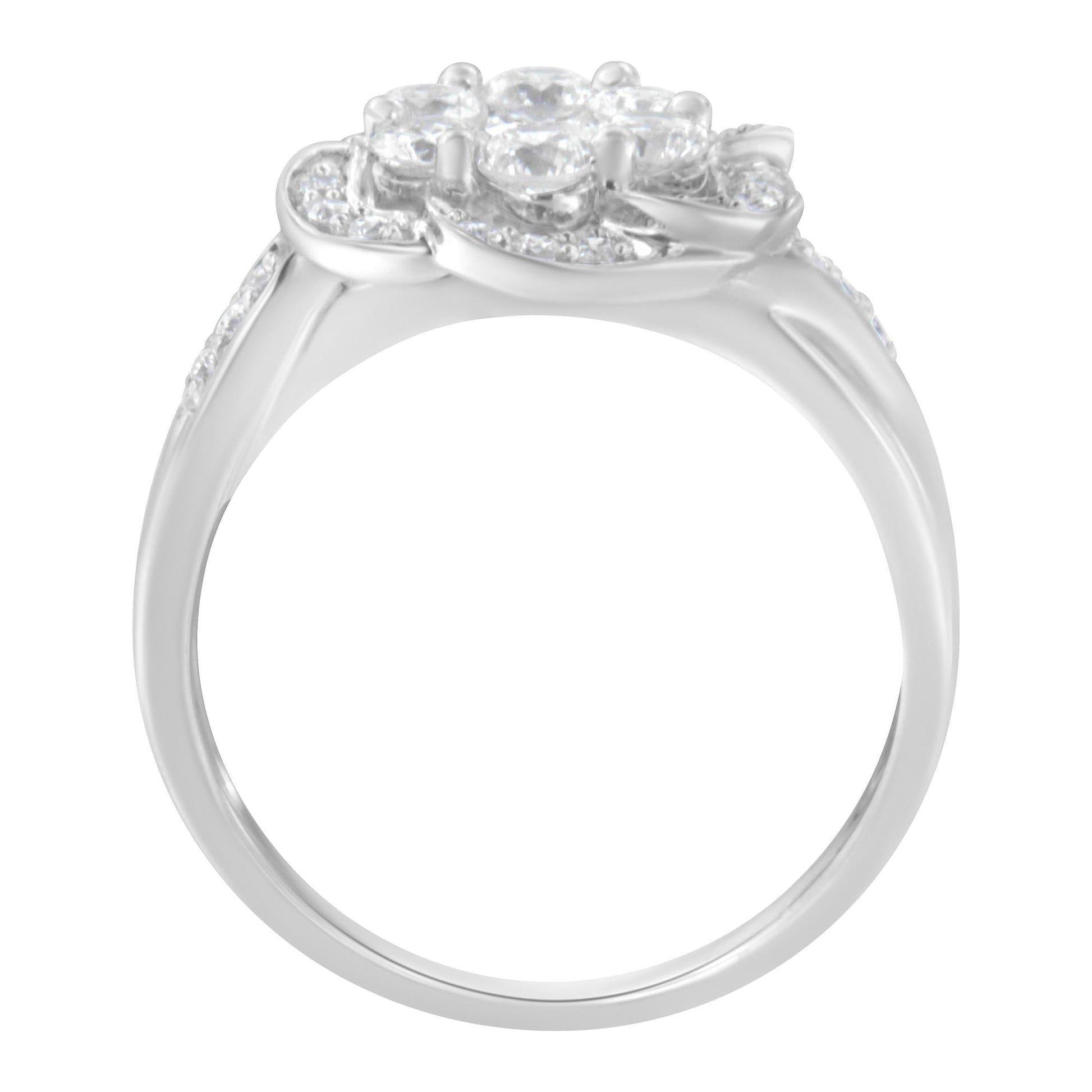 14K White Gold Floral Cluster Diamond Ring (1 Cttw H-I Color SI2-I1 Clarity)