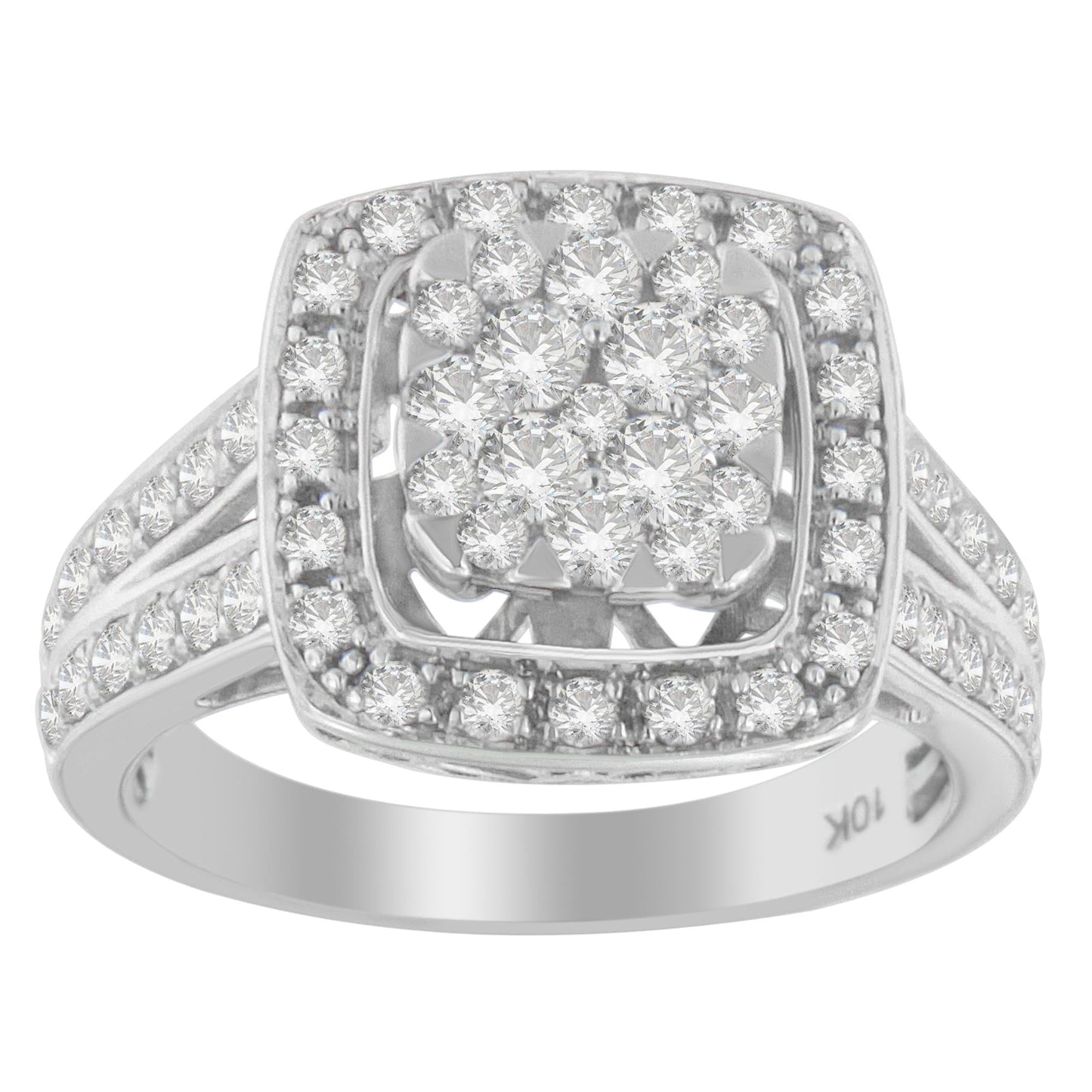 10K White Gold Diamond Cluster Ring (1 Cttw H-I Color SI2-I1 Clarity)