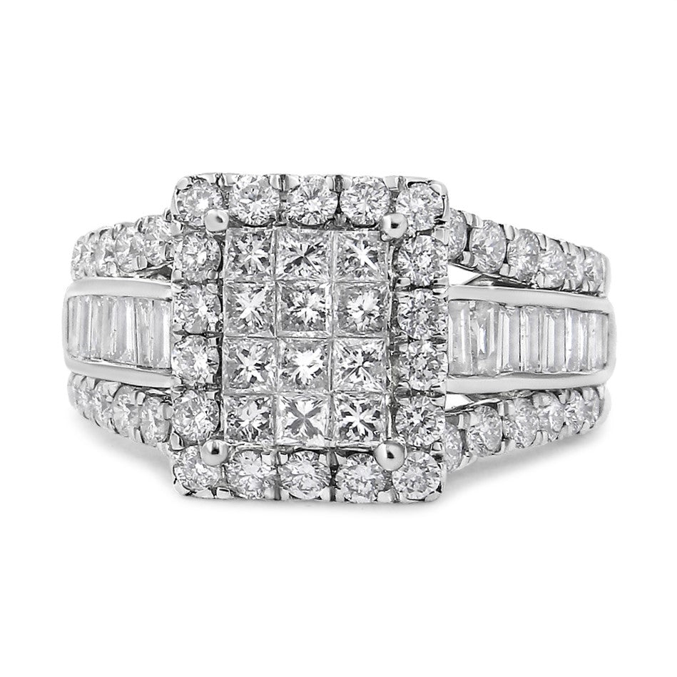 14K White Gold 2.00 Cttw Composite Head with Halo and Side Stones Diamond Ring