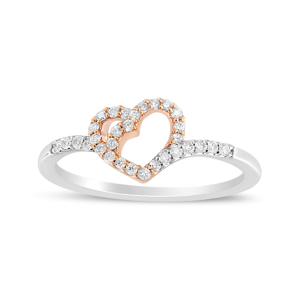 14K Rose Gold Plated and White.925 Sterling Silver 1/5 Cttw Round-Cut Diamond