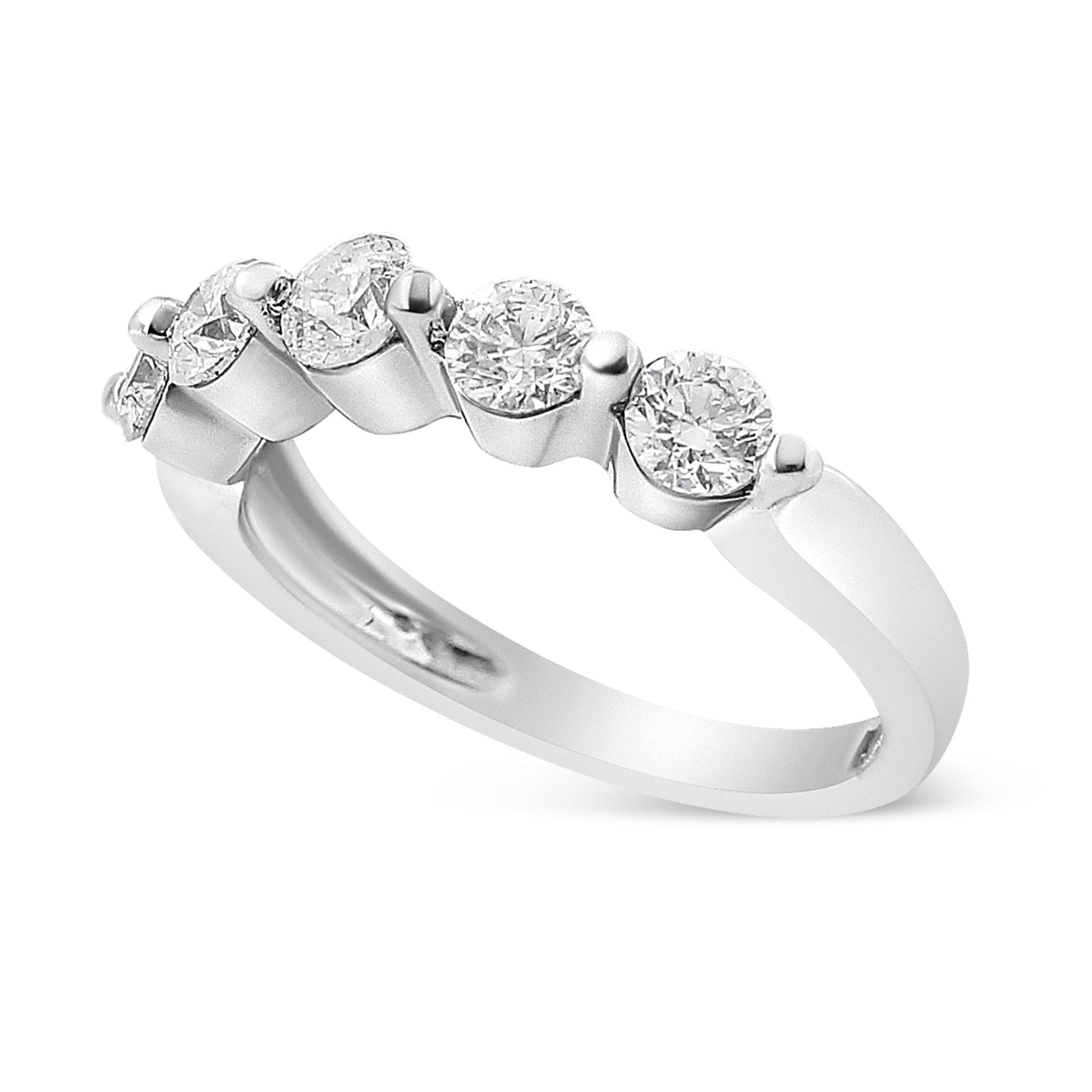 14K White Gold 1.00 Cttw Brilliant Round Cut Diamond 5-Stone Band Ring (H-I